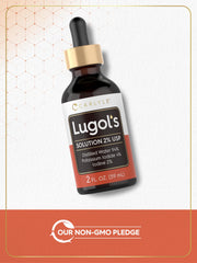 Carlyle Lugols Iodine clear solution inside a glass bottle for visibility