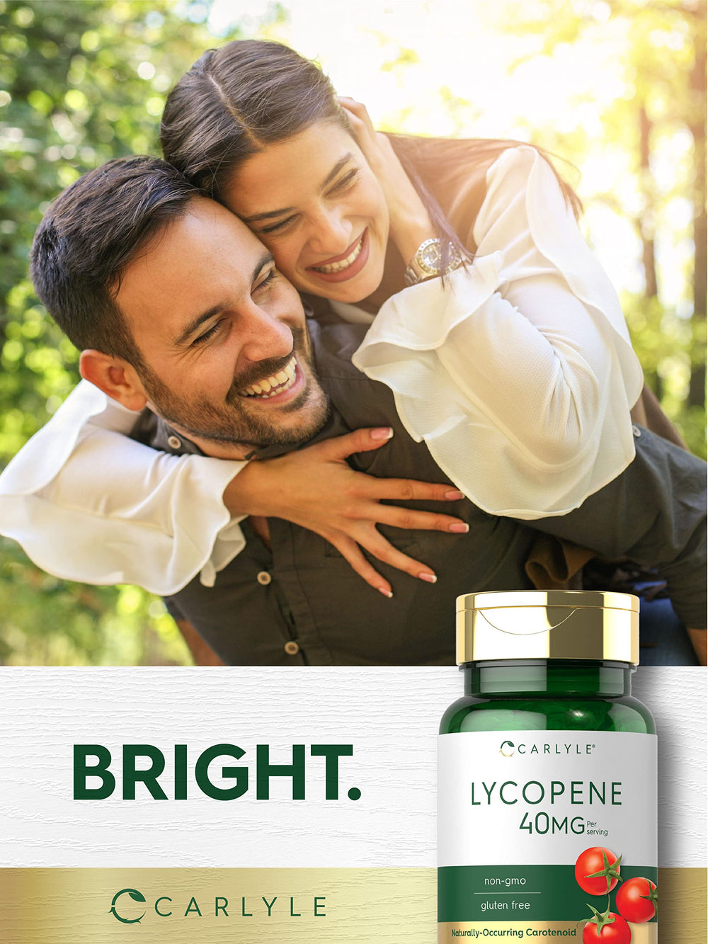 Carlyle Lycopene lab-tested quality badge on bottle.