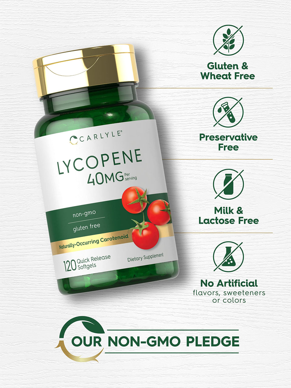 Carlyle Lycopene label highlights tomato-origin carotenoid source.