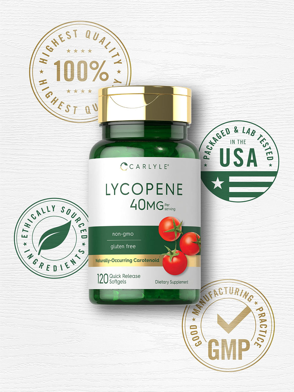 Carlyle Lycopene natural-origin tomatoes depiction on label.