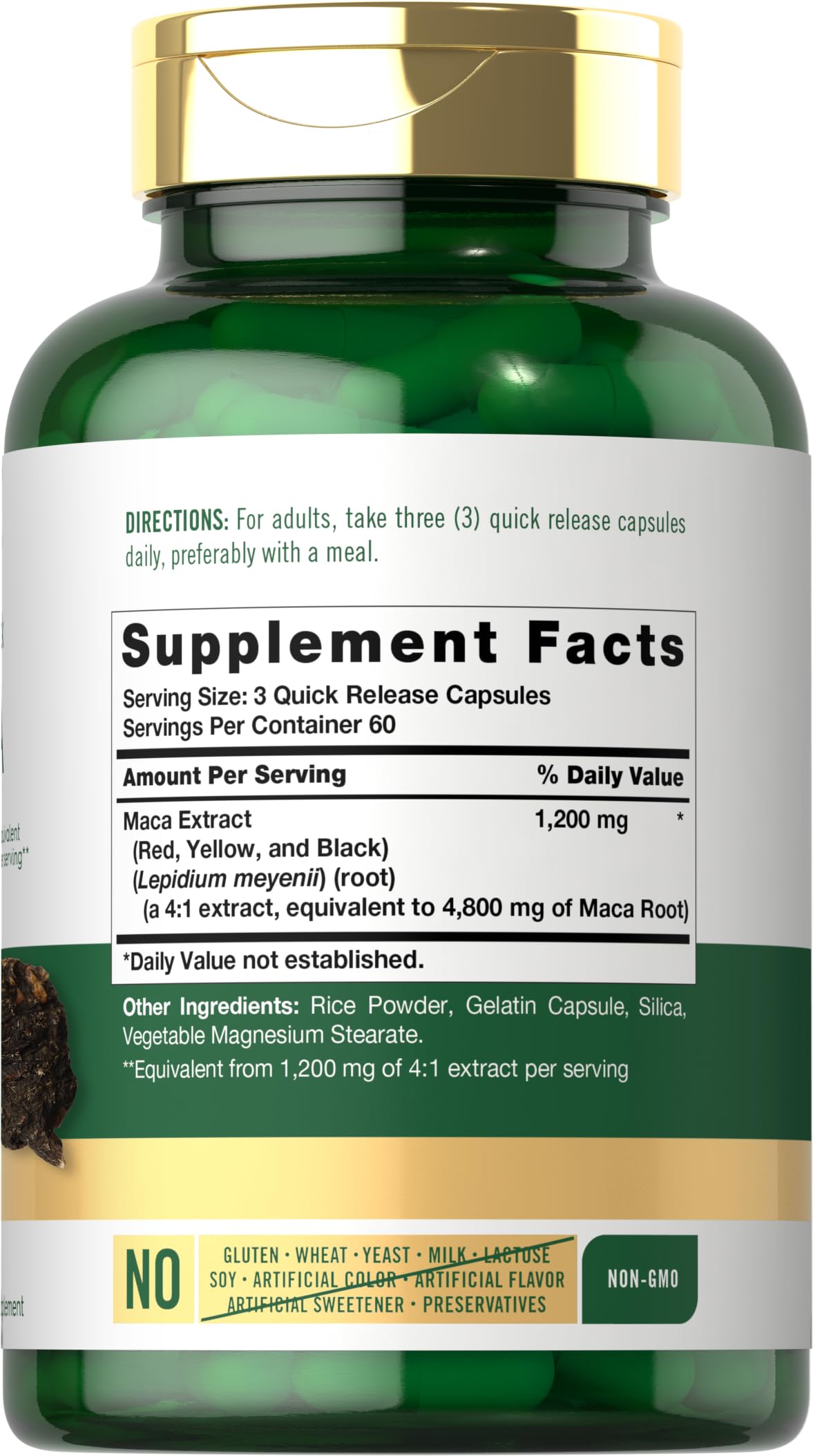Carlyle Maca root capsules close-up, displaying smooth capsules for easy daily use.