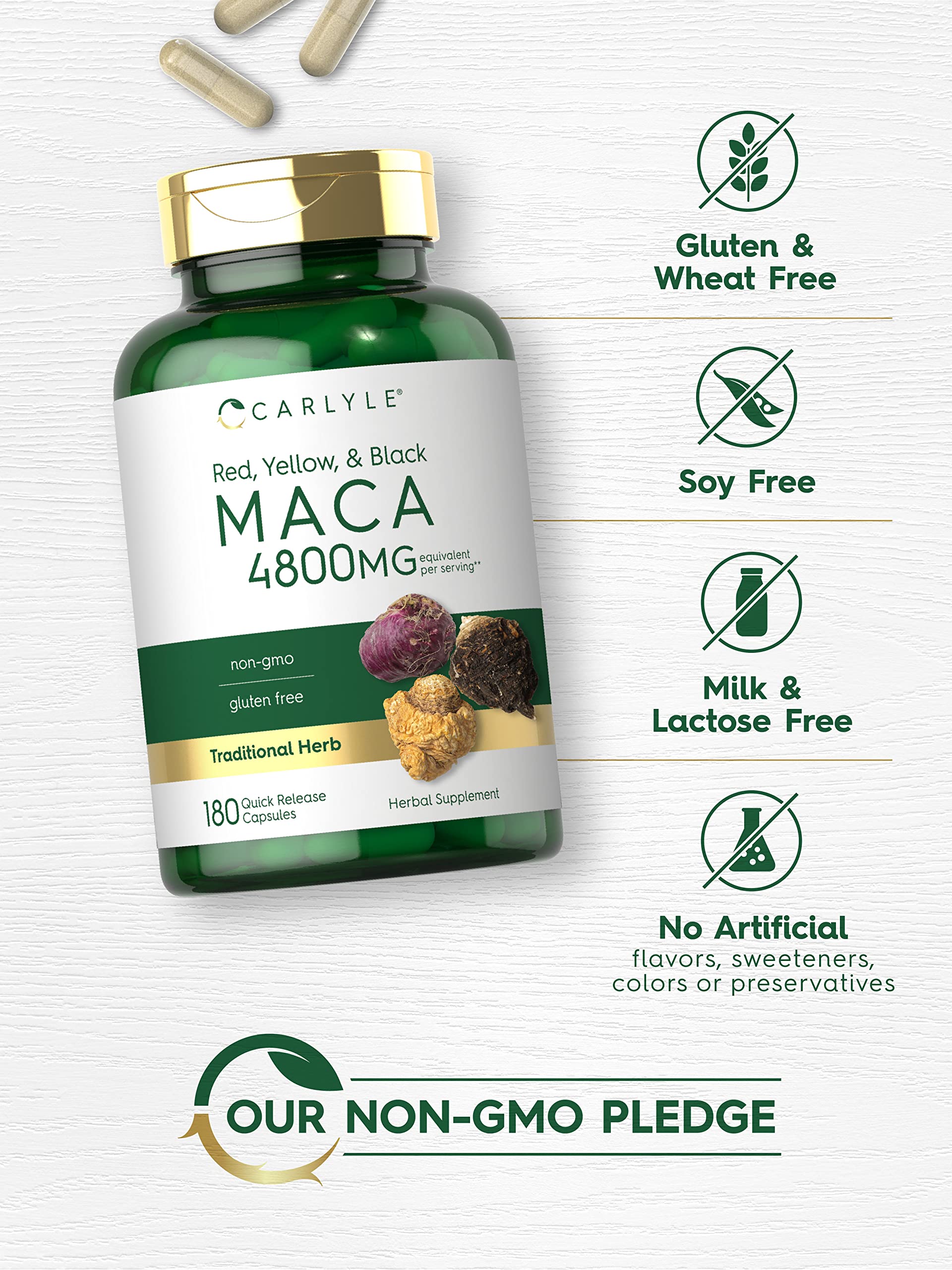 Carlyle packaging with serving information and traditional Maca formula visuals.