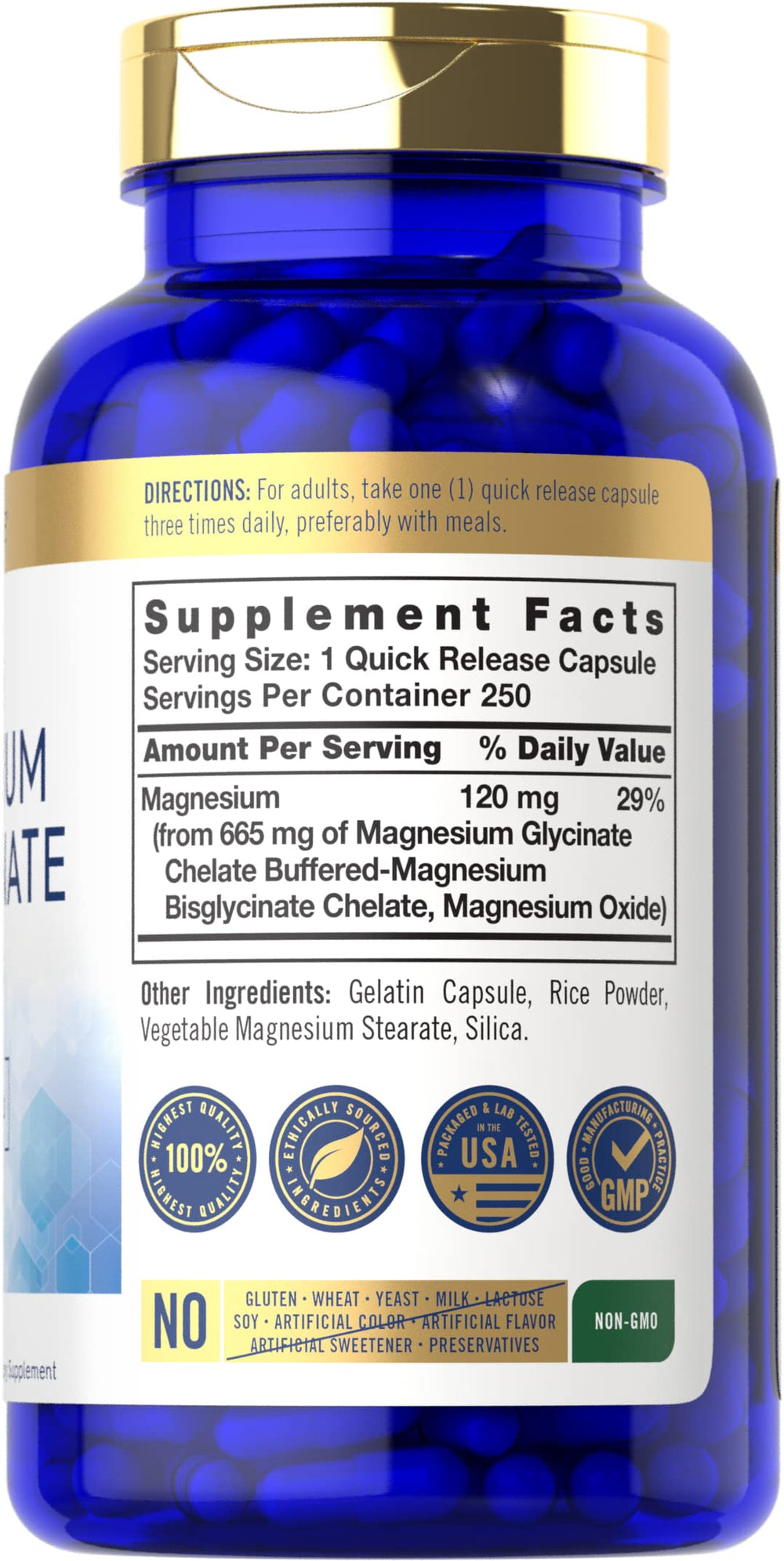 Carlyle Magnesium Bisglycinate capsules highlighting high absorption and chelated formula.