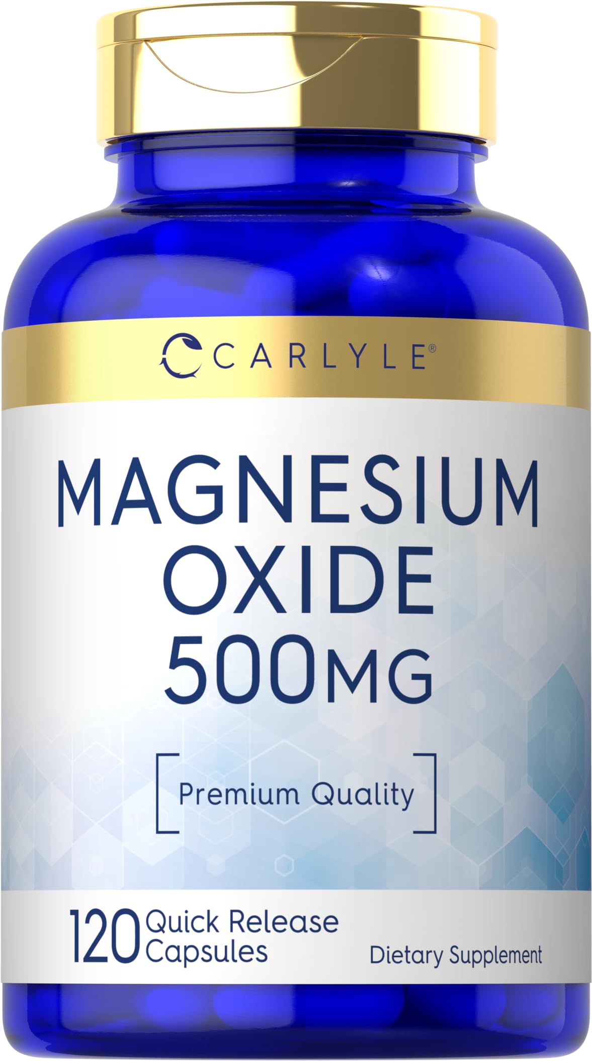 Carlyle Magnesium Oxide 500 mg bottle, premium packaging for daily wellness.