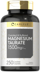 Carlyle Magnesium Taurate 1500mg bottle with coated caplets for daily wellness.