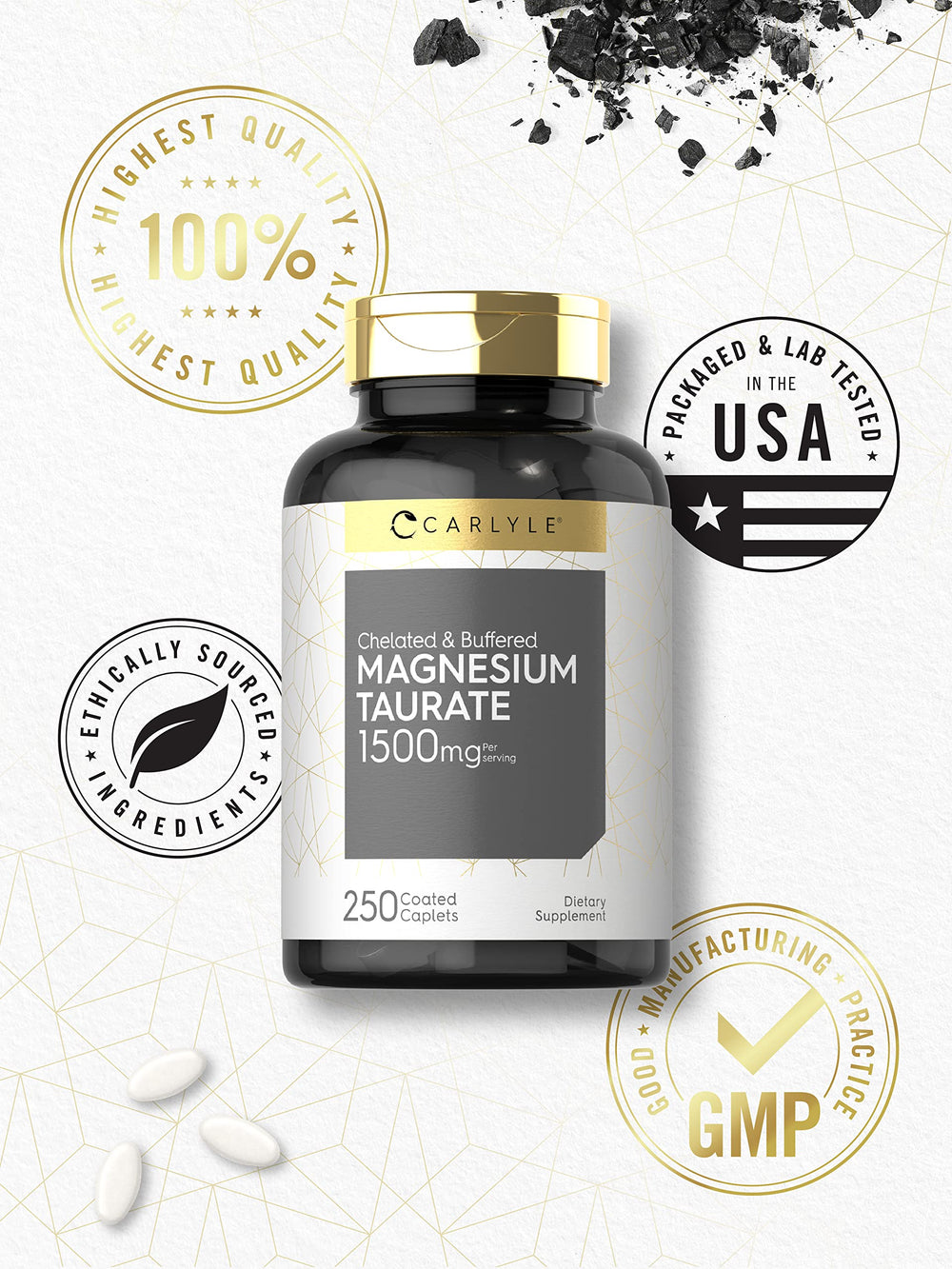 Carlyle Magnesium Taurate bottle pour demonstrates convenient daily use.