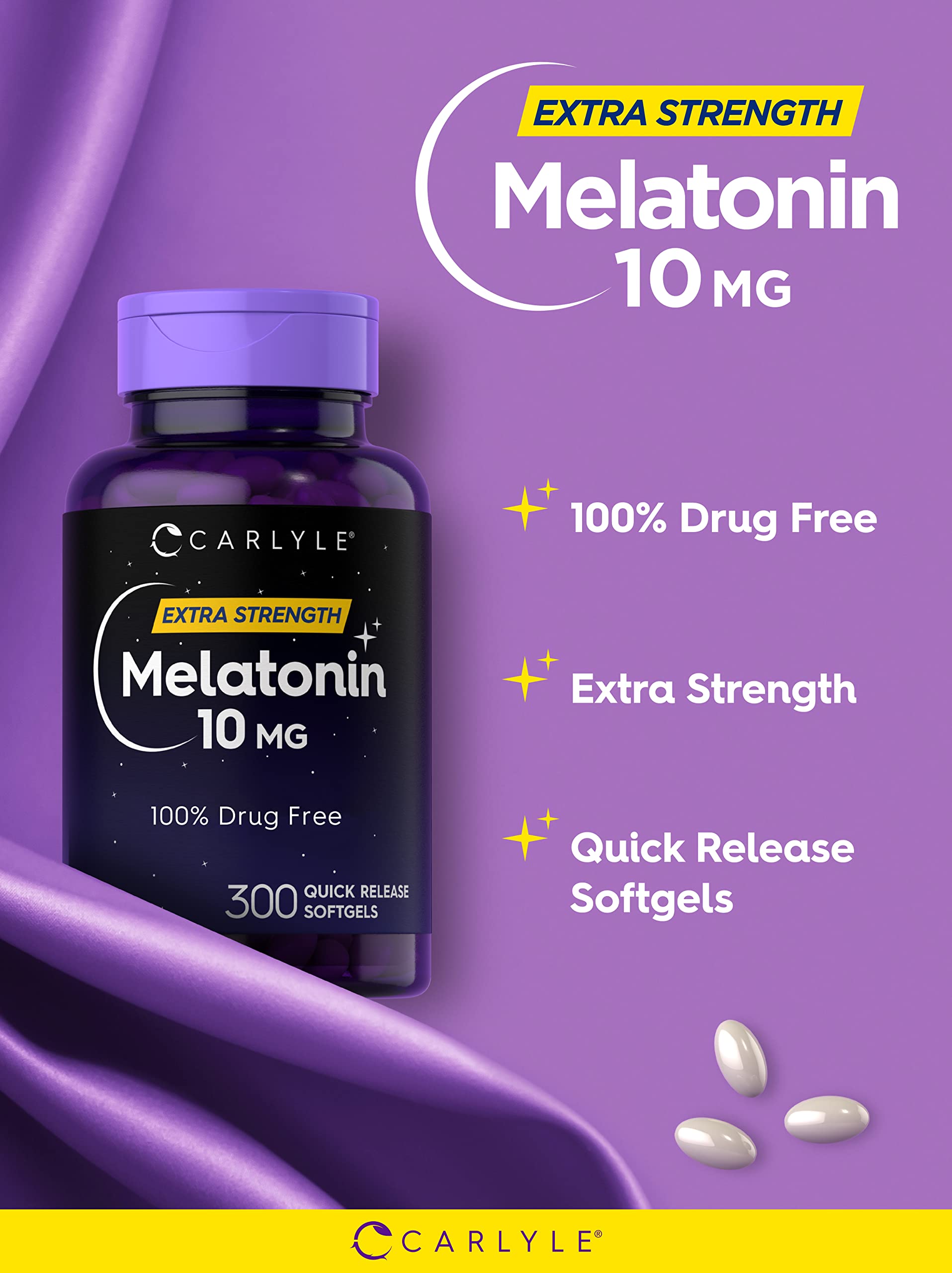 Quick-release softgels in a Carlyle bottle for convenient nightly use.