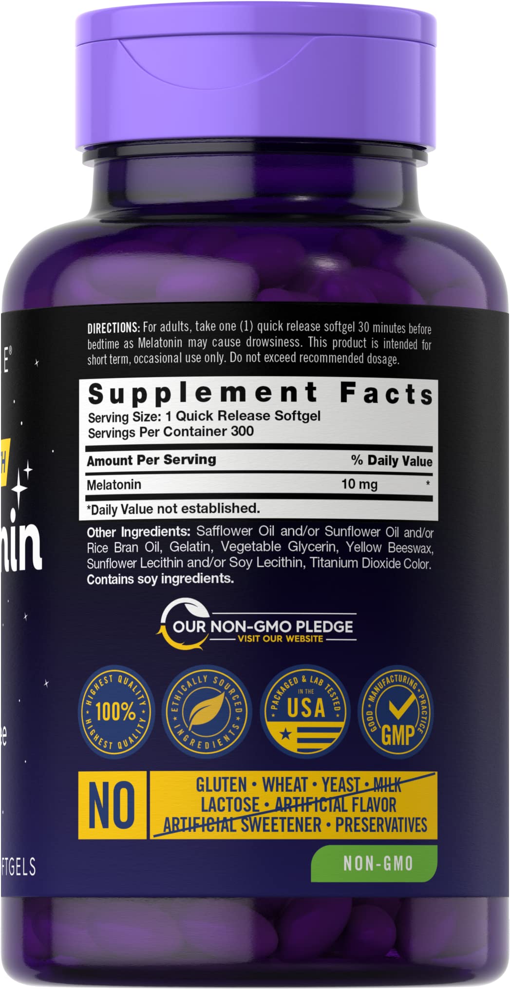 Closeup of Carlyle melatonin softgels showing quick-release texture for sleep support.