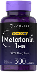 Carlyle Melatonin 1 mg bottle front showing product packaging and label