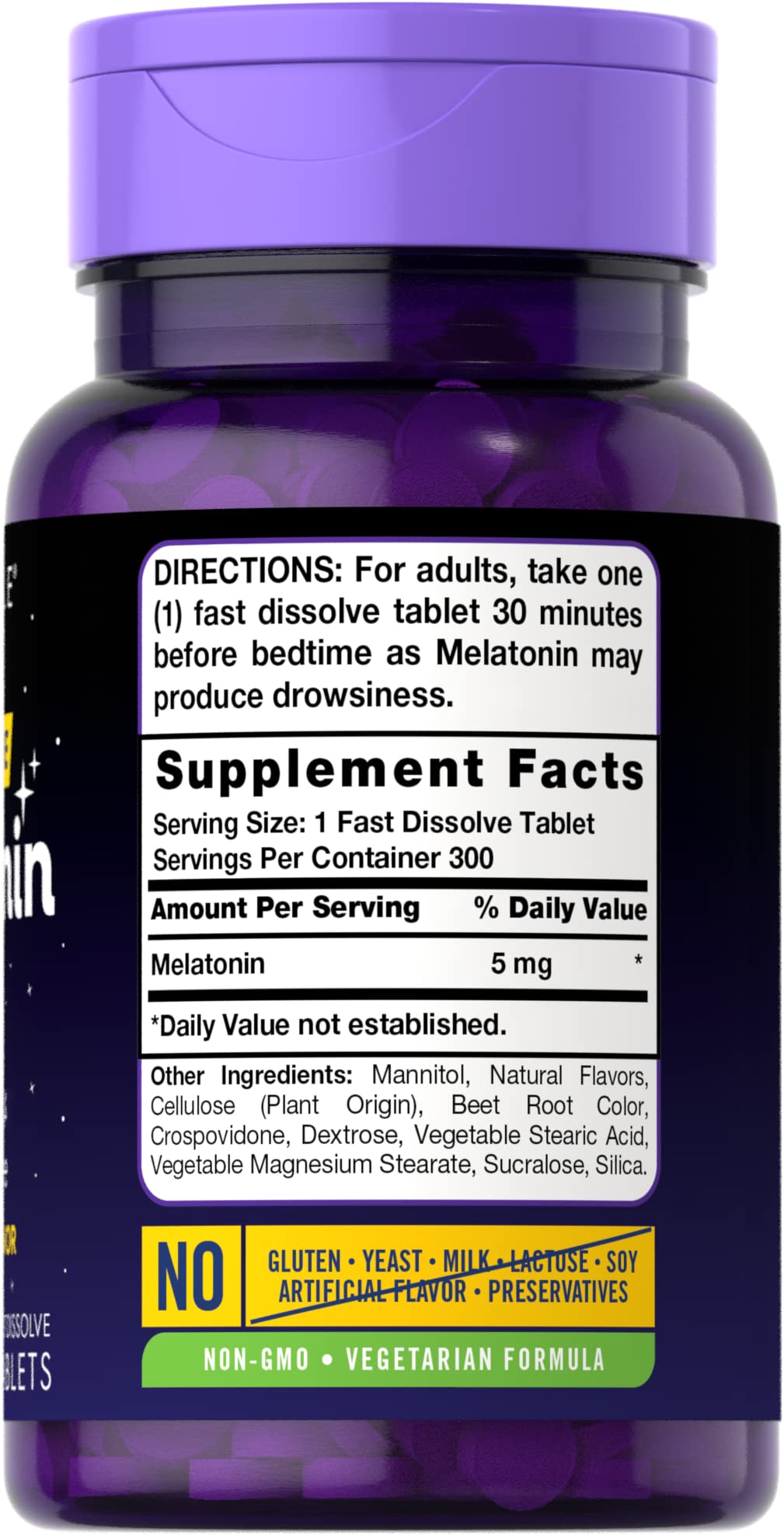 Carlyle Melatonin fast-dissolve tablets dissolving on the tongue without water