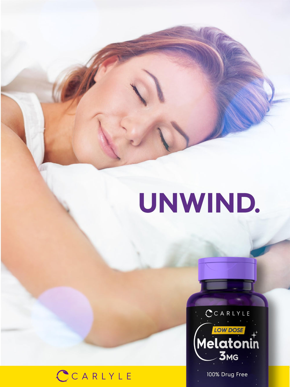 Side view of Carlyle Melatonin bottle showing 300 tablets
