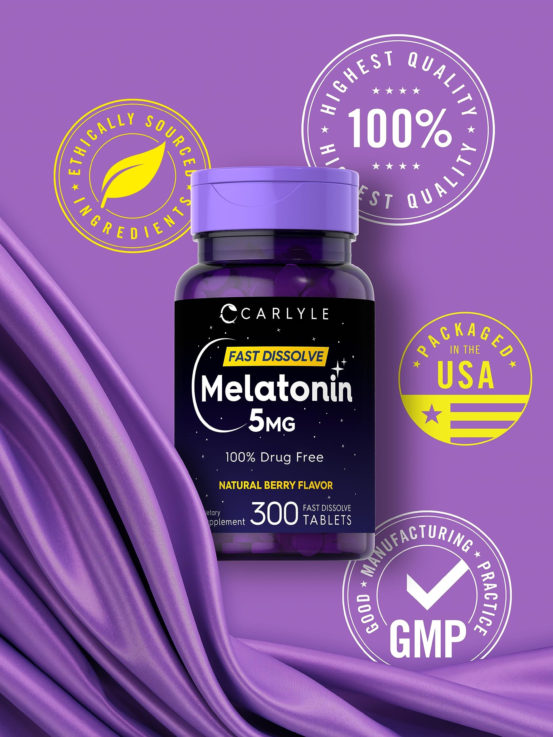 Carlyle Melatonin tablets dissolving on tongue for quick intake