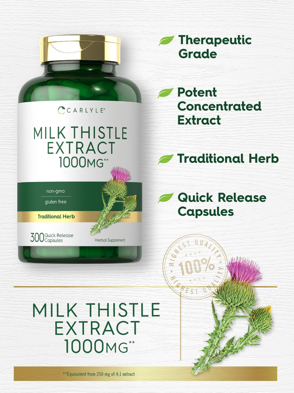 Carlyle Milk Thistle seed extract capsule close-up showing potent antioxidant source for daily support.