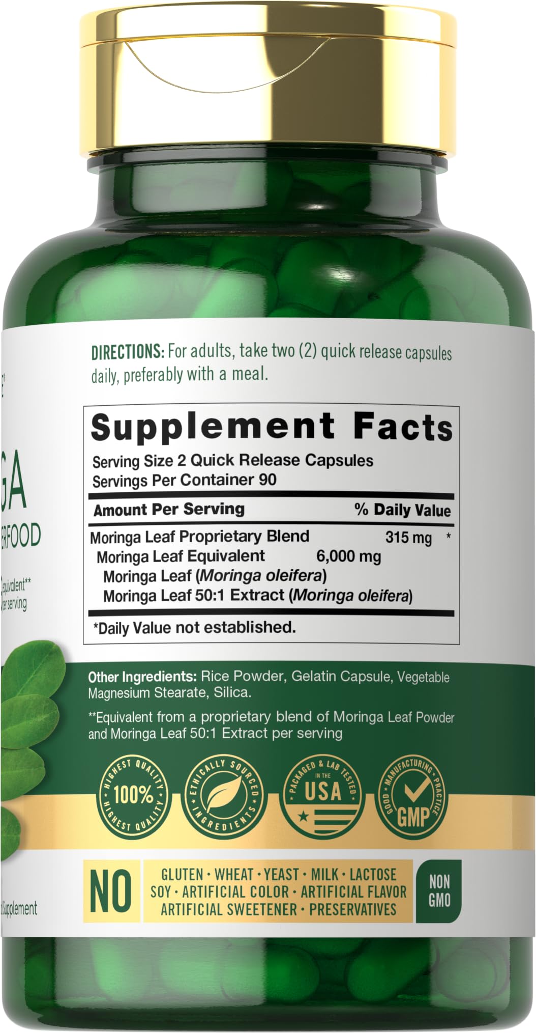 Carlyle Moringa 50:1 extract blend close-up highlights potent daily nutrition.
