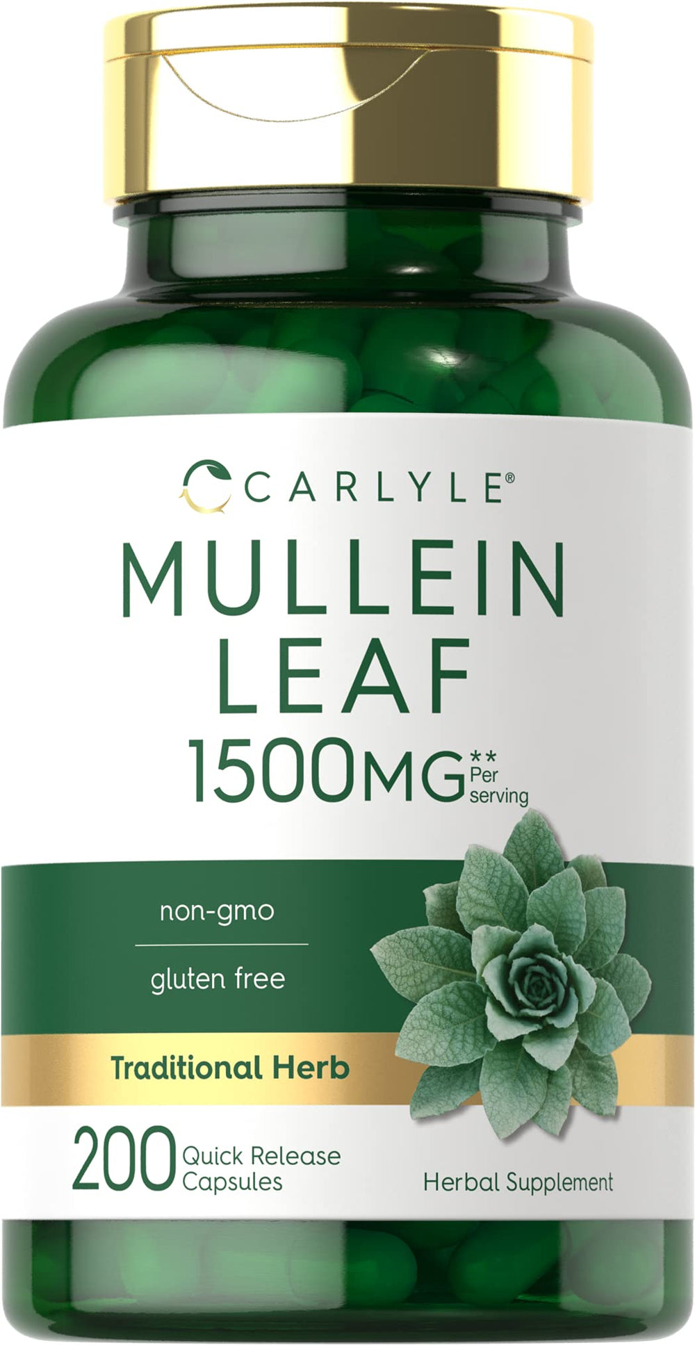 Carlyle Mullein Leaf bottle with 200 capsules for daily wellness.