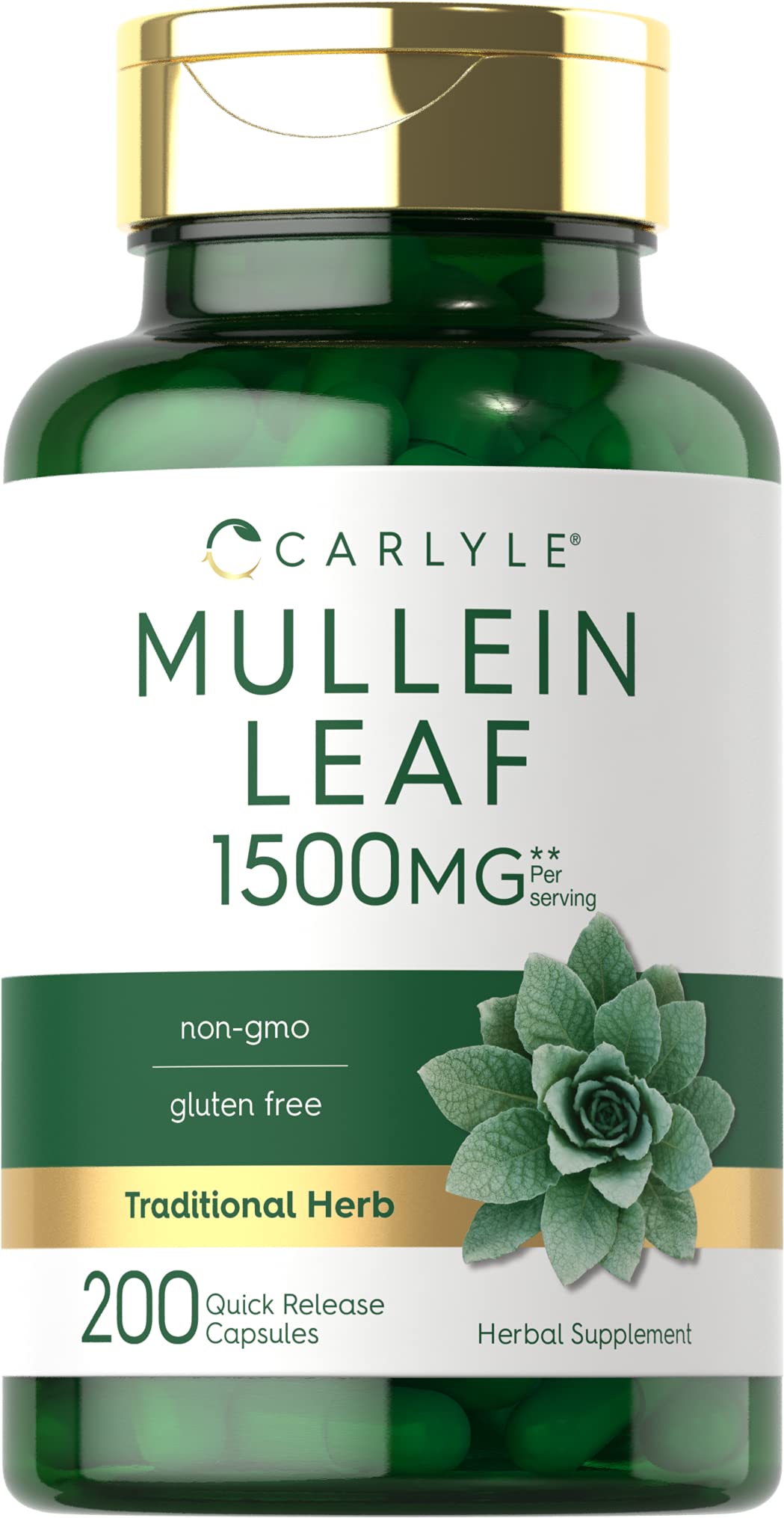 Carlyle Mullein Leaf bottle with 200 capsules for daily wellness.