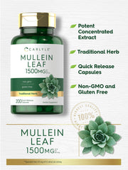 Carlyle Mullein Leaf label close-up showing ingredients and quality.