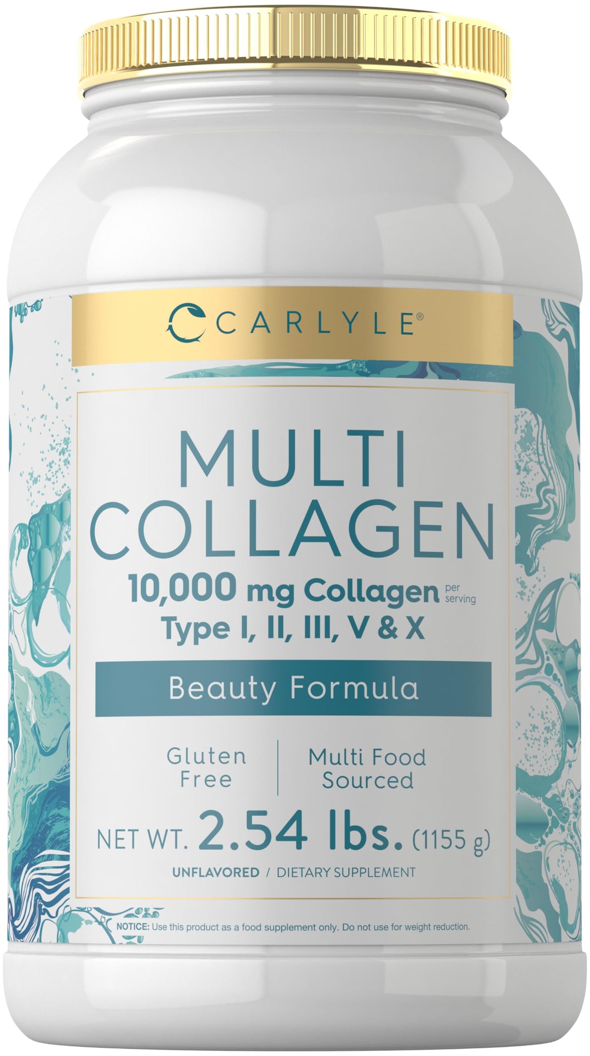 Carlyle Multi Collagen Peptides Powder bottle shows premium daily wellness support.