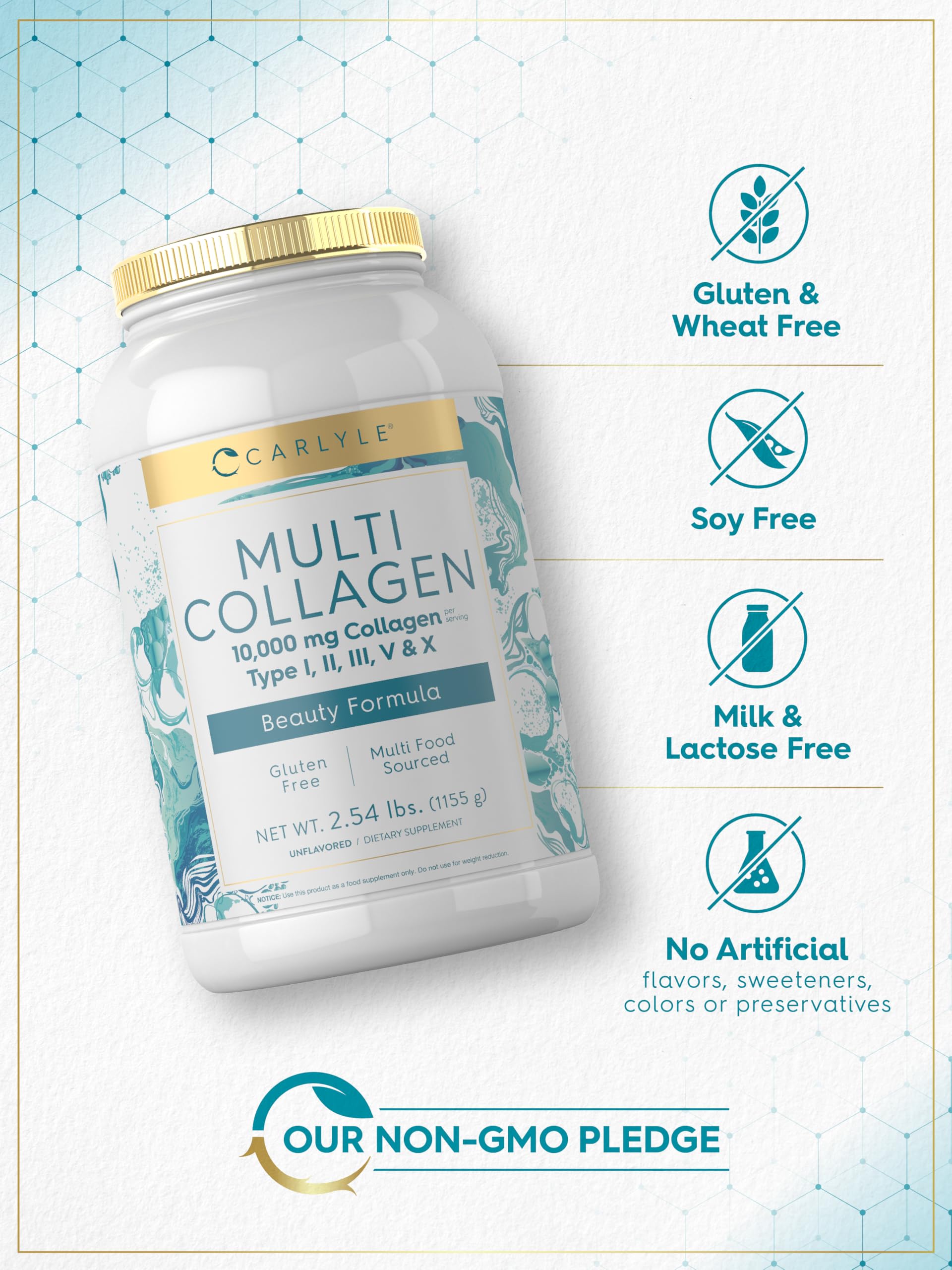 Carlyle Multi Collagen Peptides Powder serving cup ready for daily use.