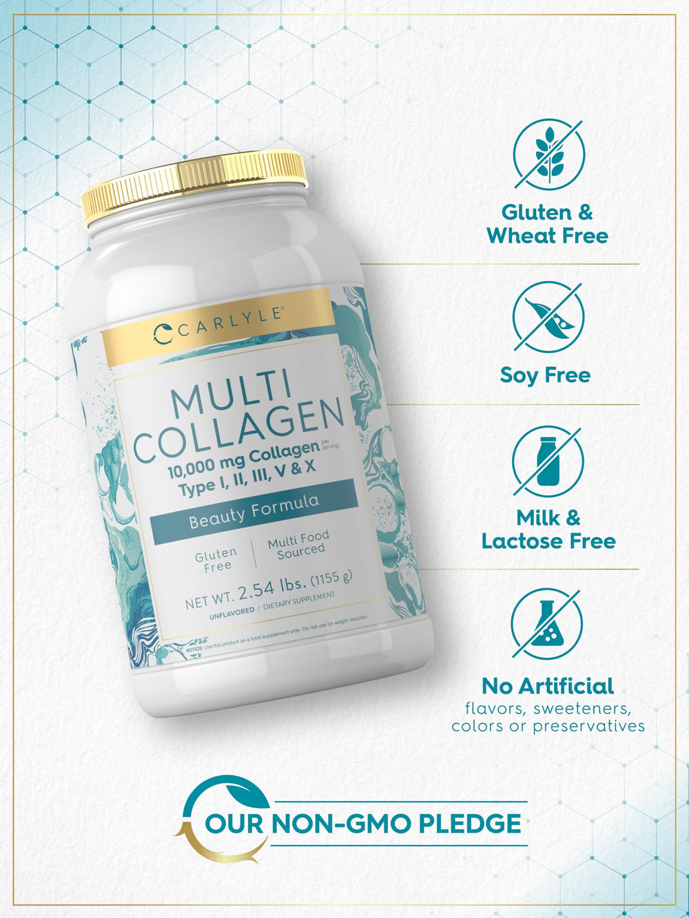 Carlyle Multi Collagen Peptides Powder serving cup ready for daily use.