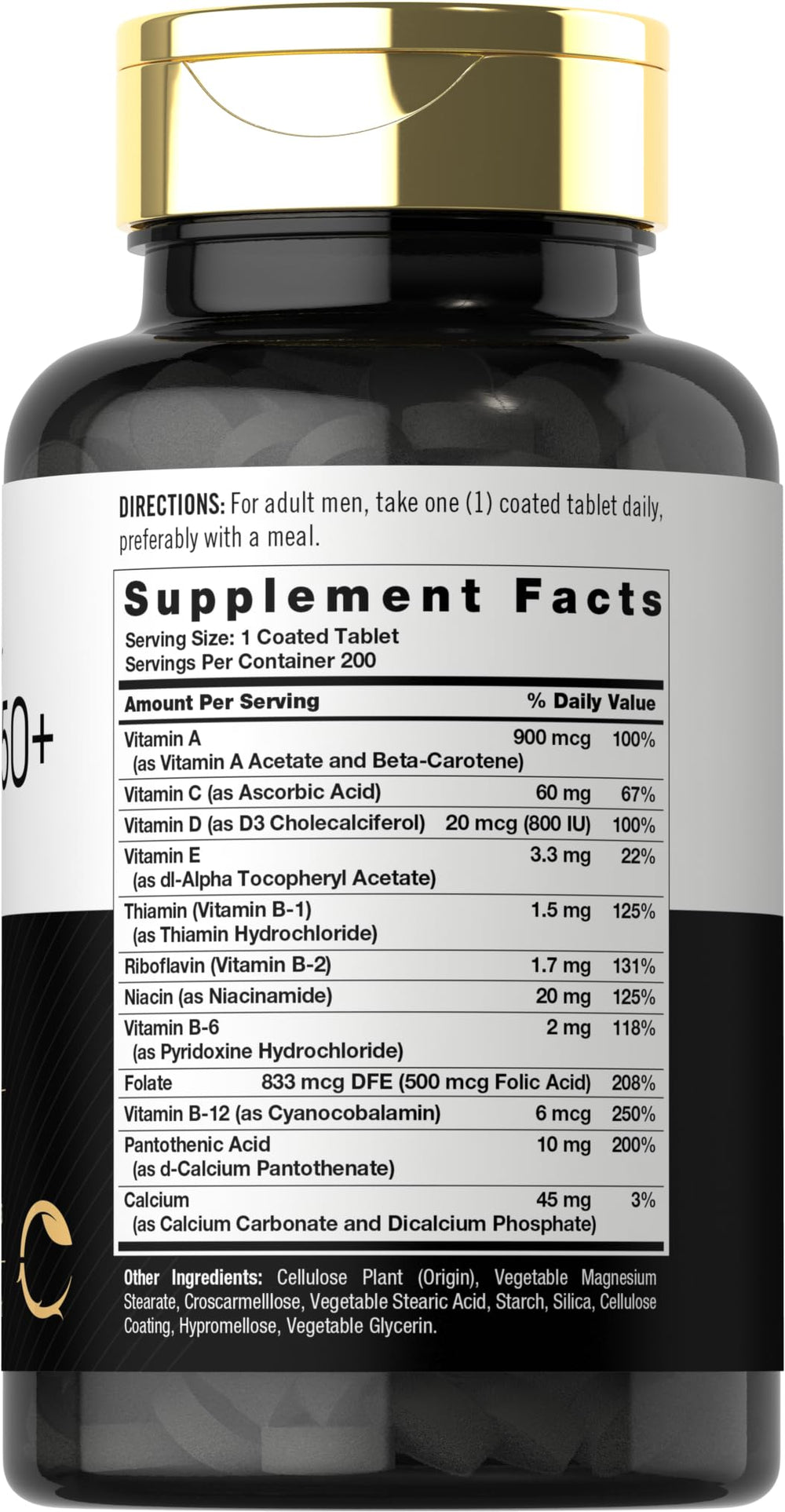 Carlyle Multivitamin Men 50+ caplets close-up highlighting easy-to-swallow coating