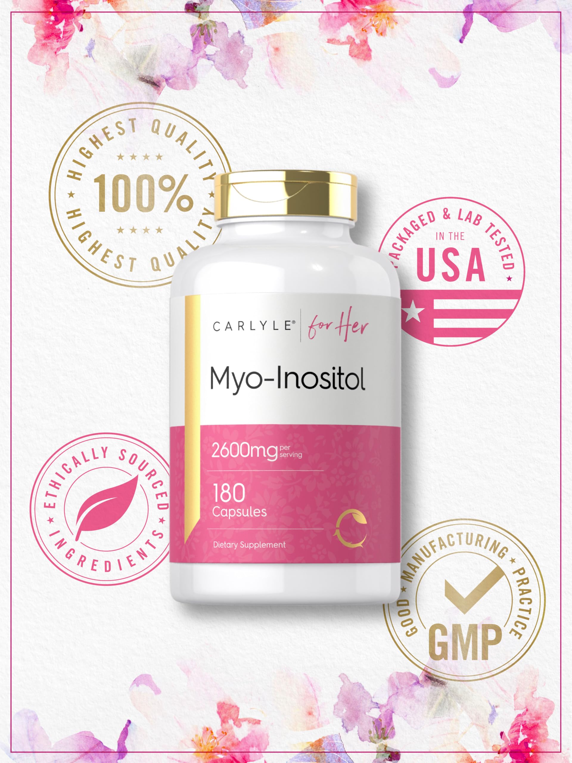 Pouring Carlyle Myo-Inositol capsules into a glass for routine supplementation.