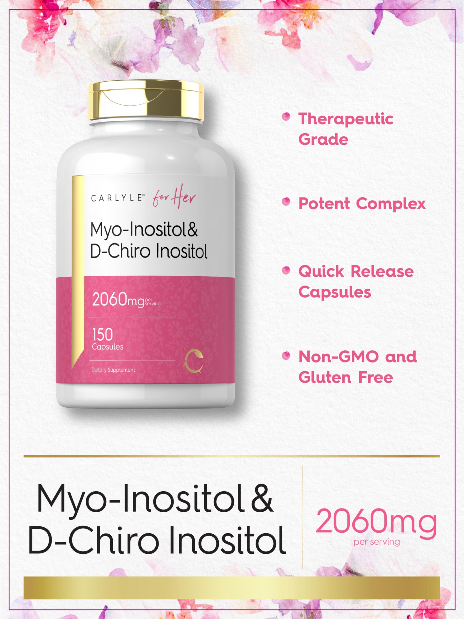 Box packaging of Carlyle inositol supplement with premium quality cues