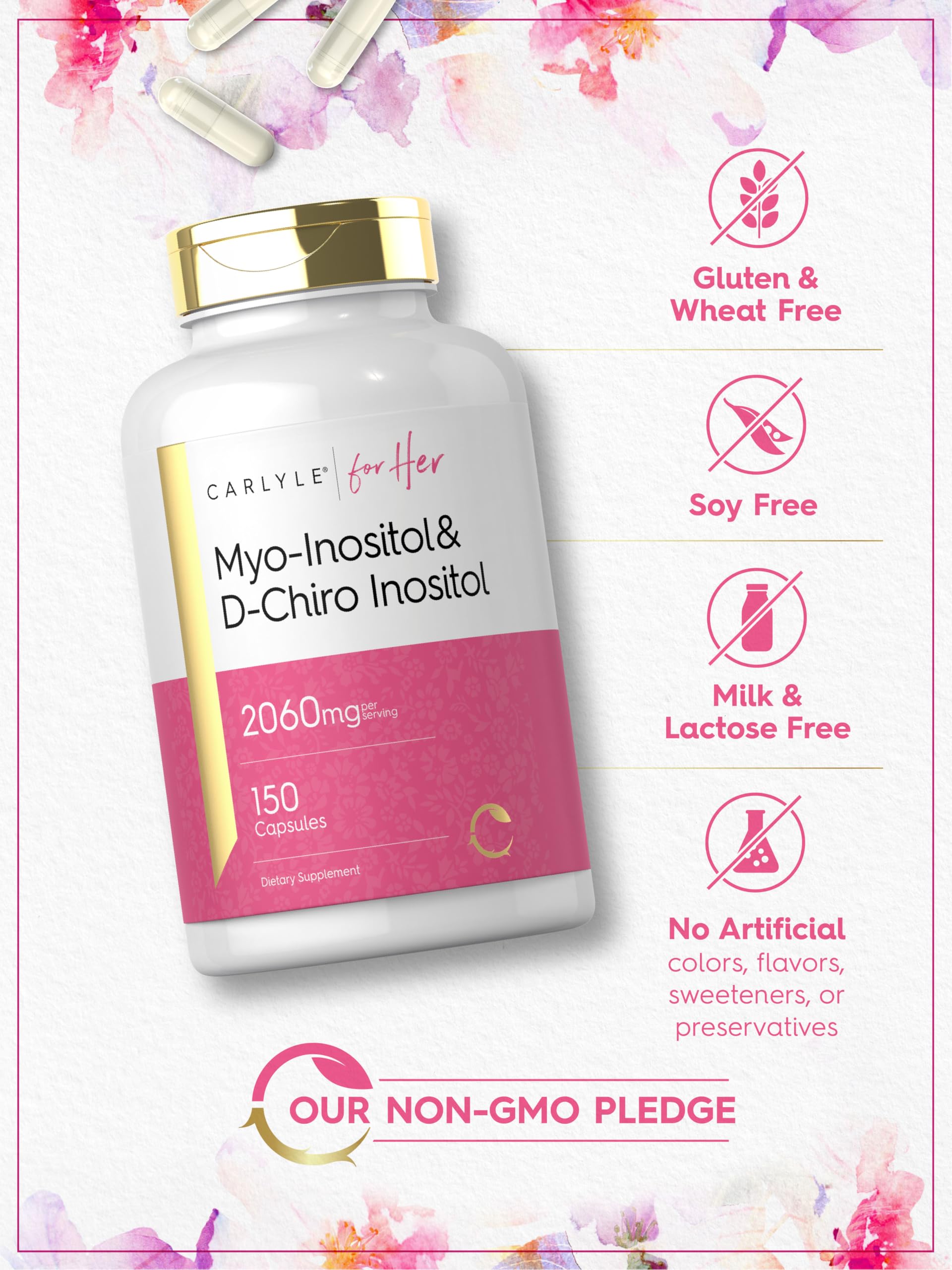 Ingredients panel shows Myo-Inositol and D-Chiro Inositol blend