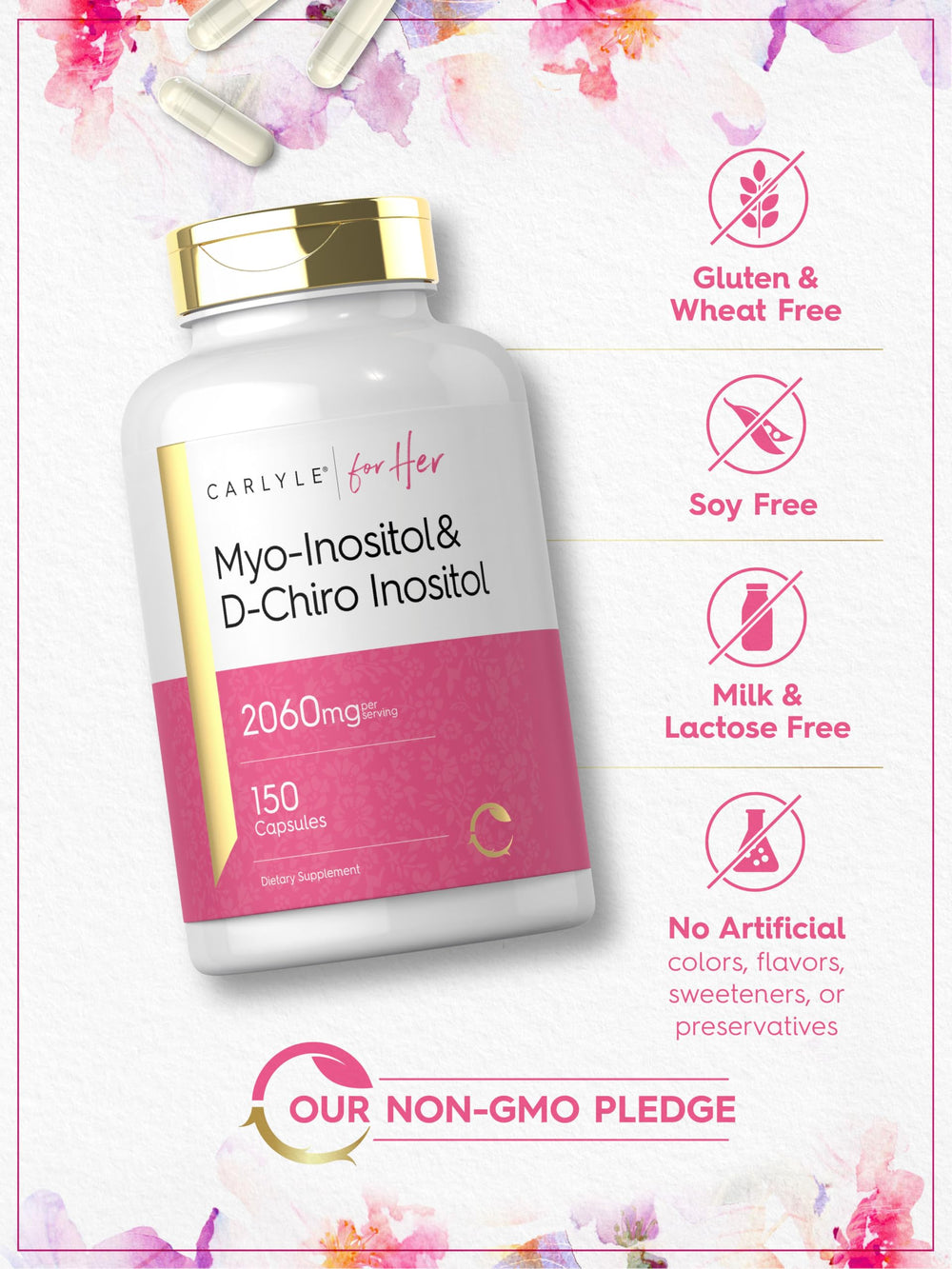 Ingredients panel shows Myo-Inositol and D-Chiro Inositol blend