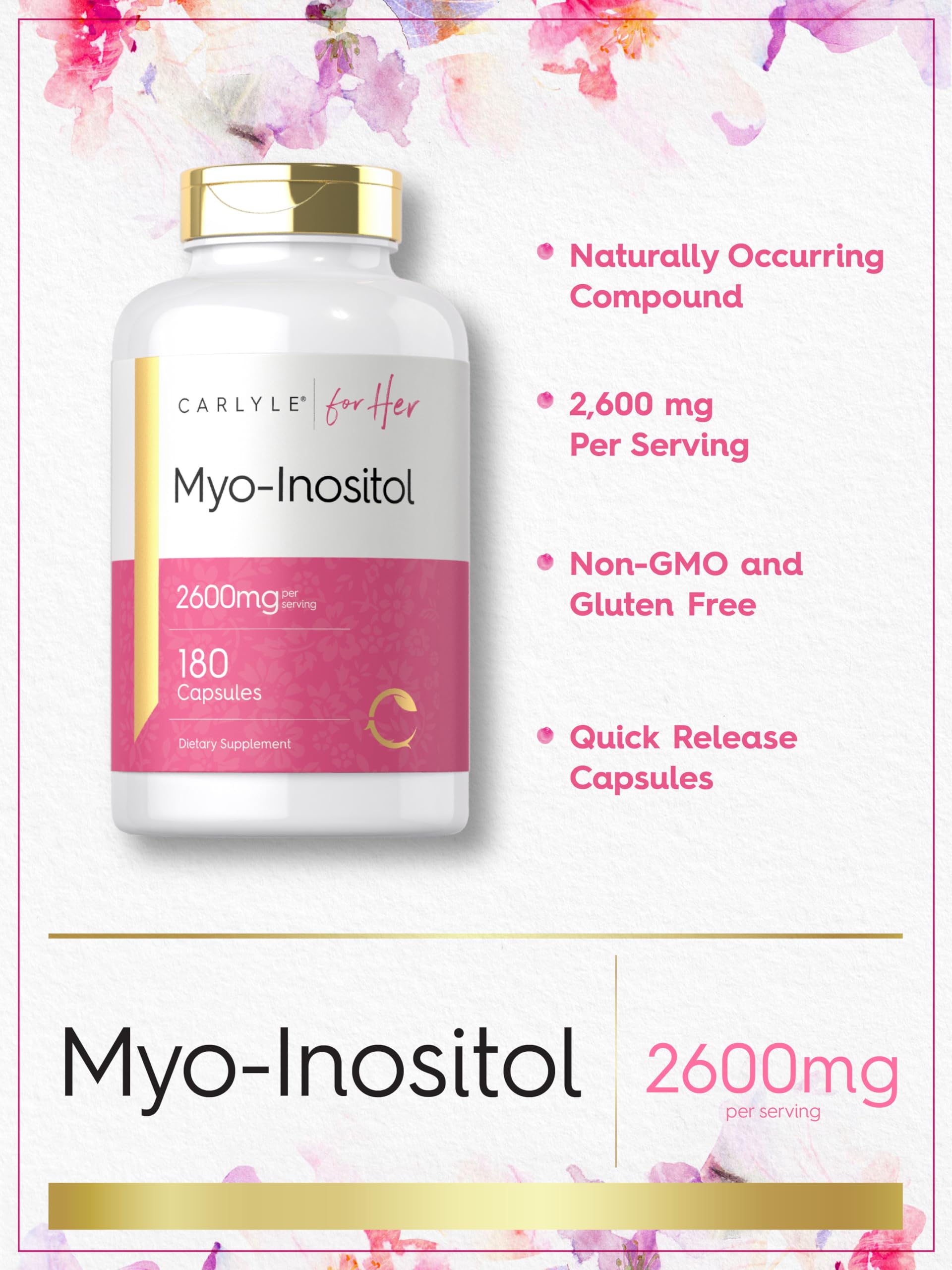 Gluten-free and non-GMO Carlyle Myo-Inositol, free from artificial flavors.