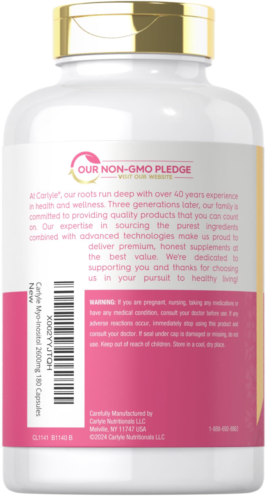 Carlyle Myo-Inositol label highlights premium, lab-tested quality and transparent ingredients.