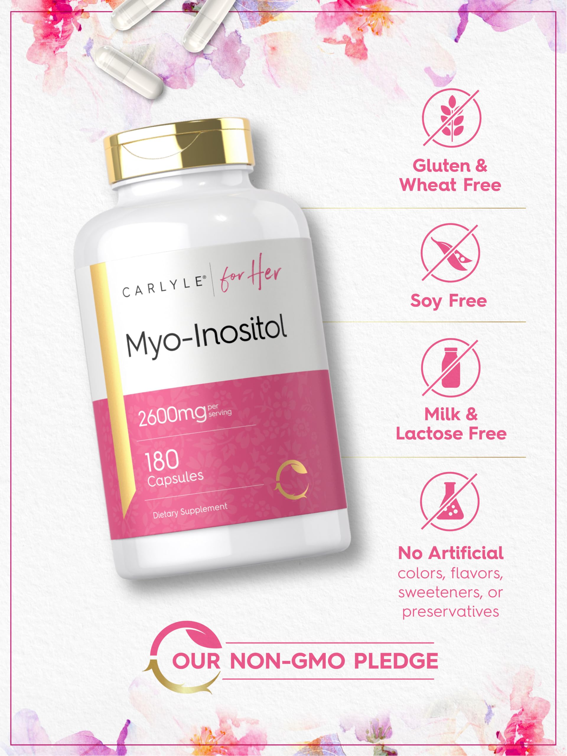 Quick-release capsules from Carlyle Myo-Inositol for easy daily use.
