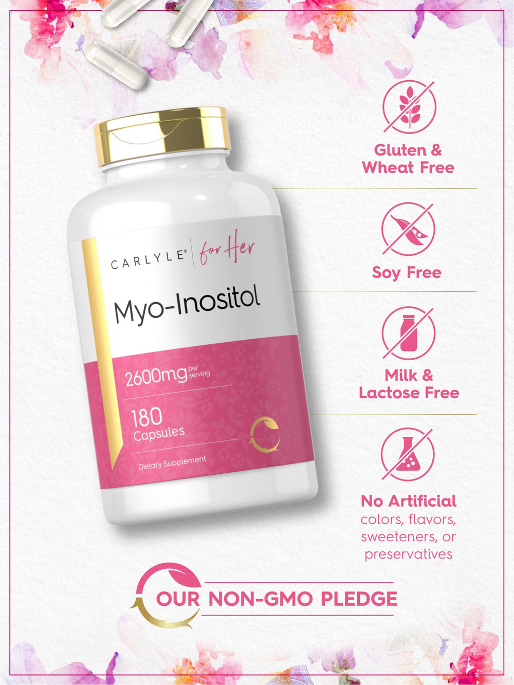 Quick-release capsules from Carlyle Myo-Inositol for easy daily use.