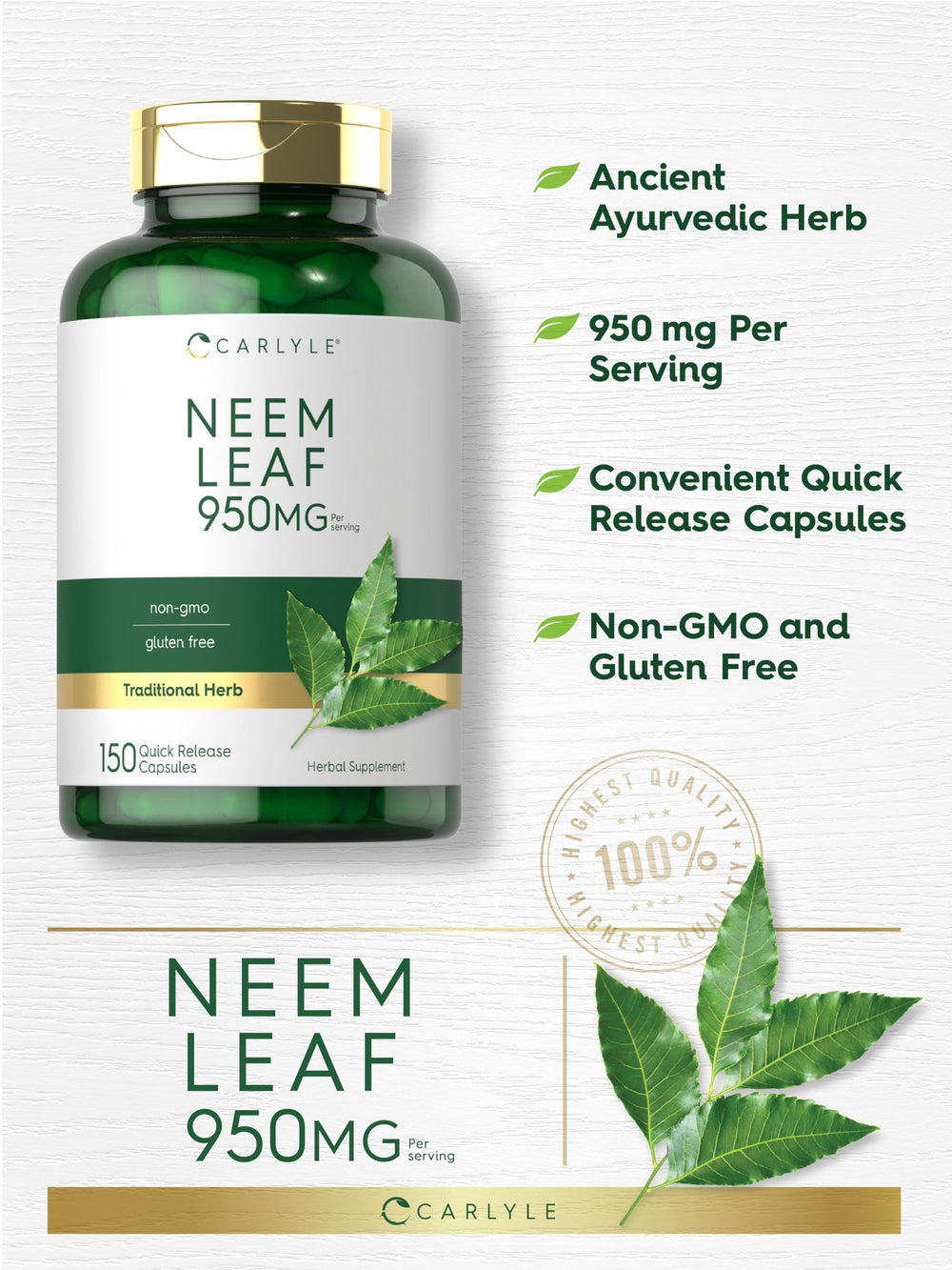 Carlyle Neem Leaf packaging front image with value-size bottle