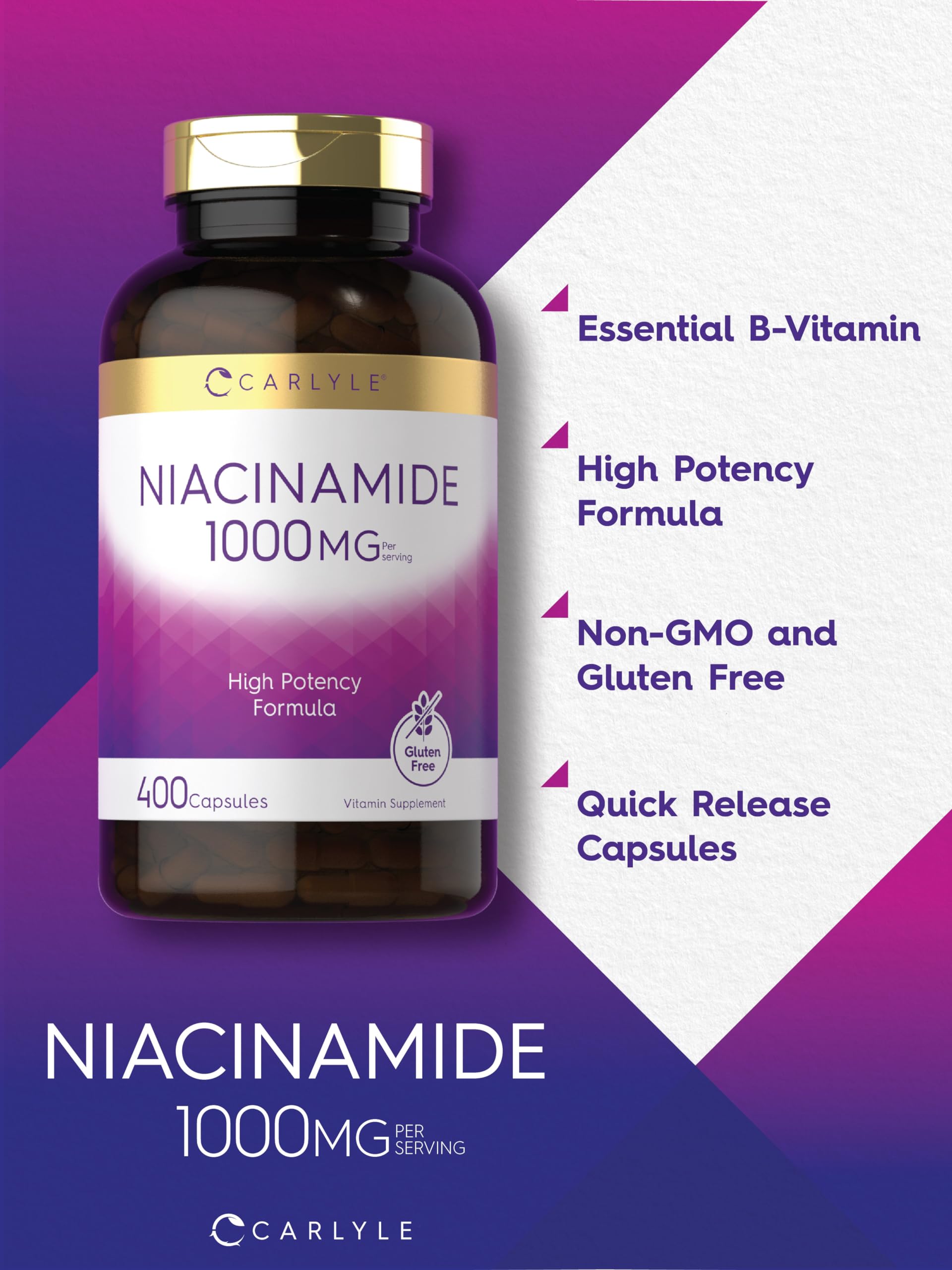 Carlyle Niacinamide capsules in bottle for easy daily supplementation