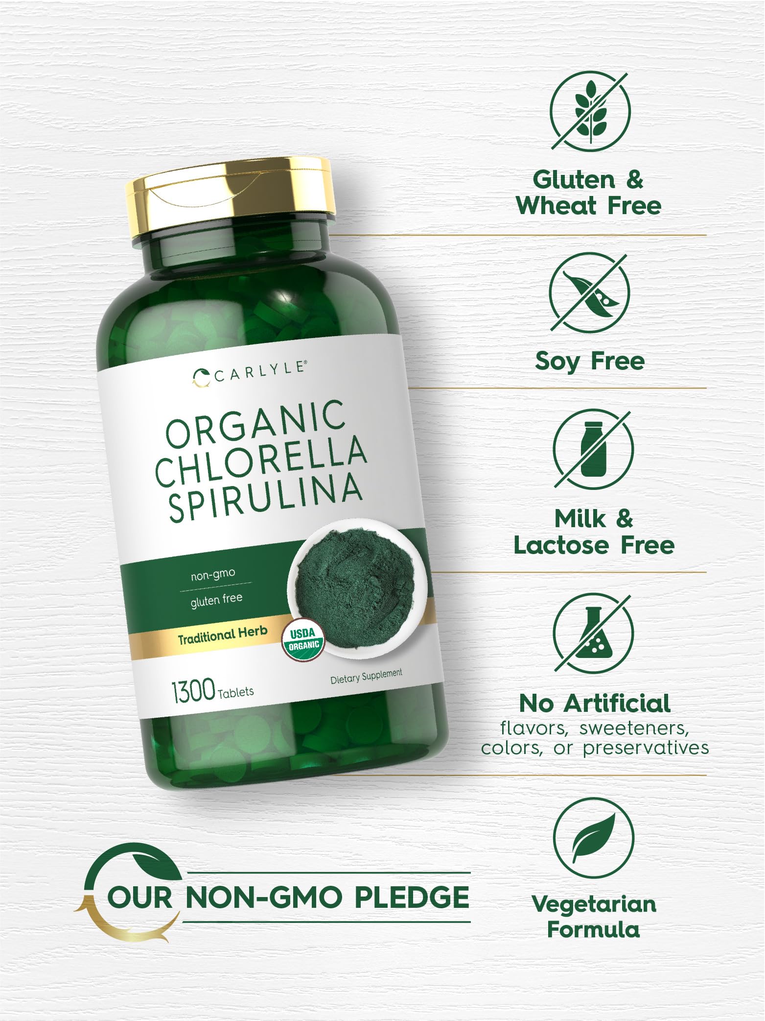Carlyle non-GMO gluten-free icon on bottle for dietary compatibility