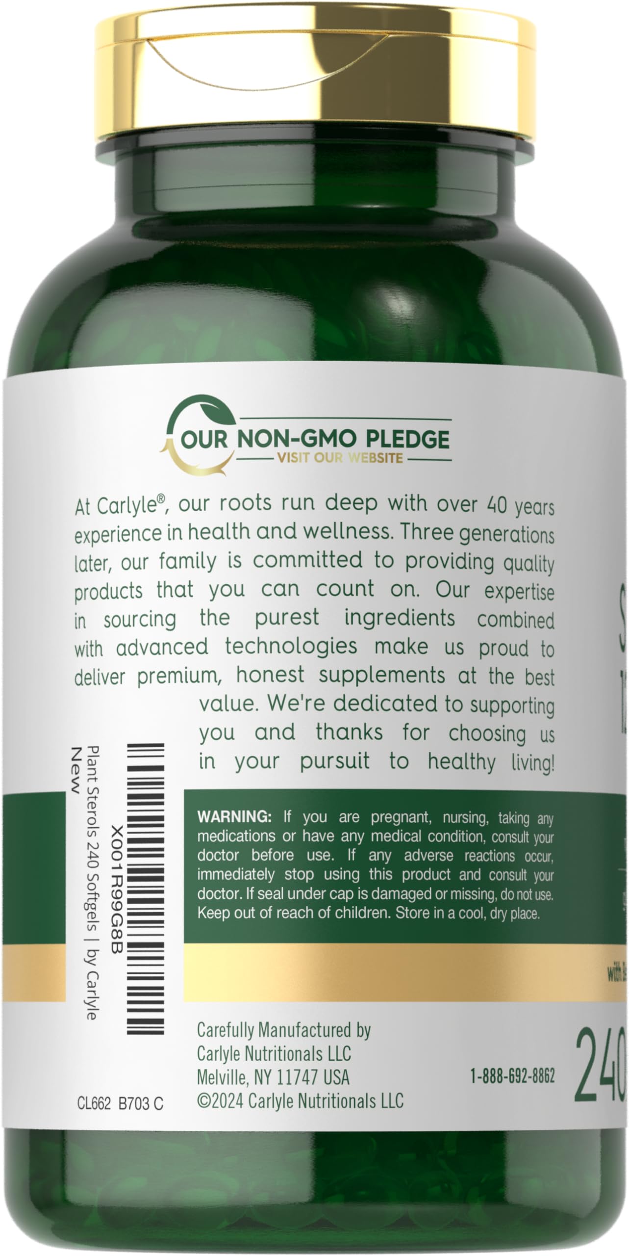 Carlyle gluten-free non-GMO label on bottle highlighting clean formulation