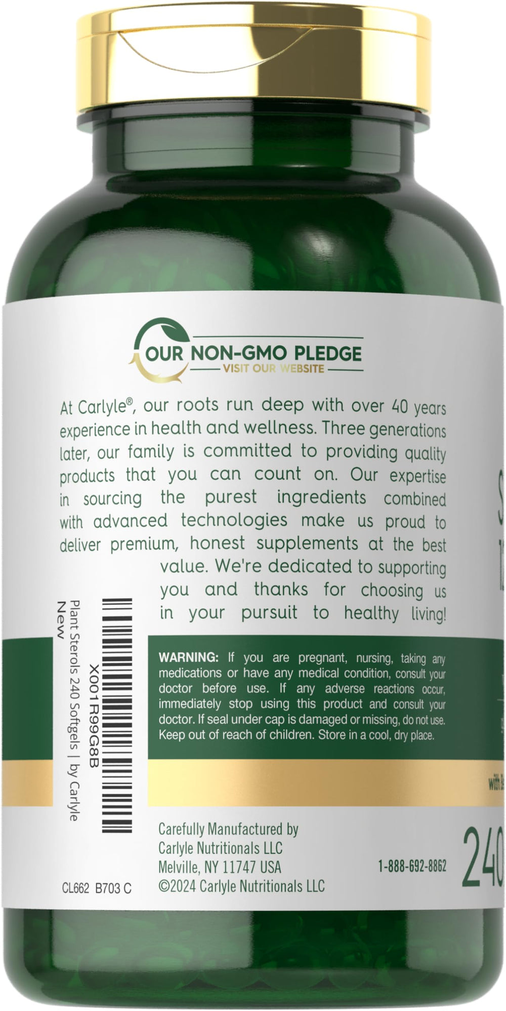 Carlyle gluten-free non-GMO label on bottle highlighting clean formulation