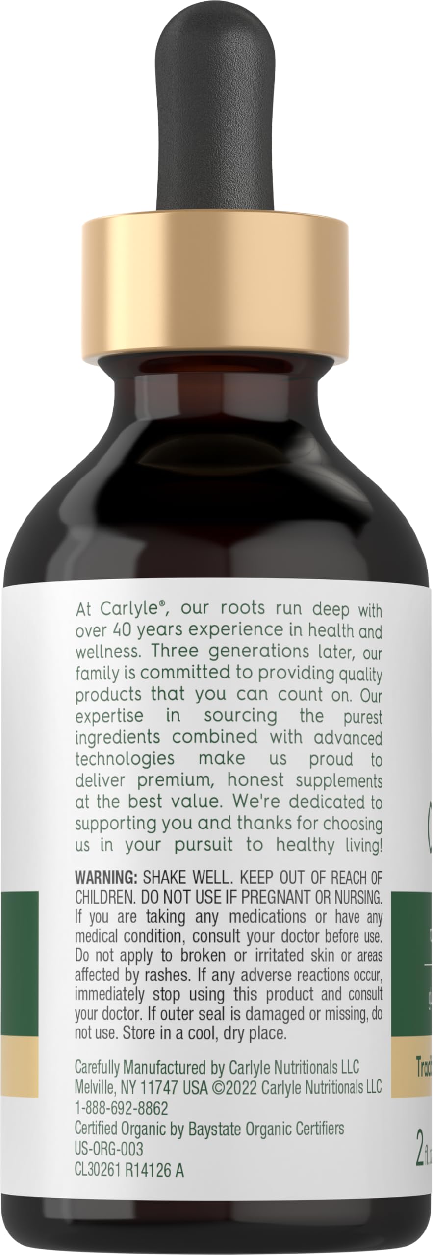 Close-up of Carlyle label highlights gluten-free and non-GMO quality
