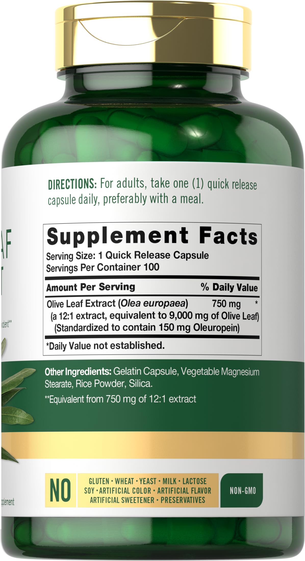 Close-up of Carlyle Olive Leaf Extract capsules highlighting high potency formula