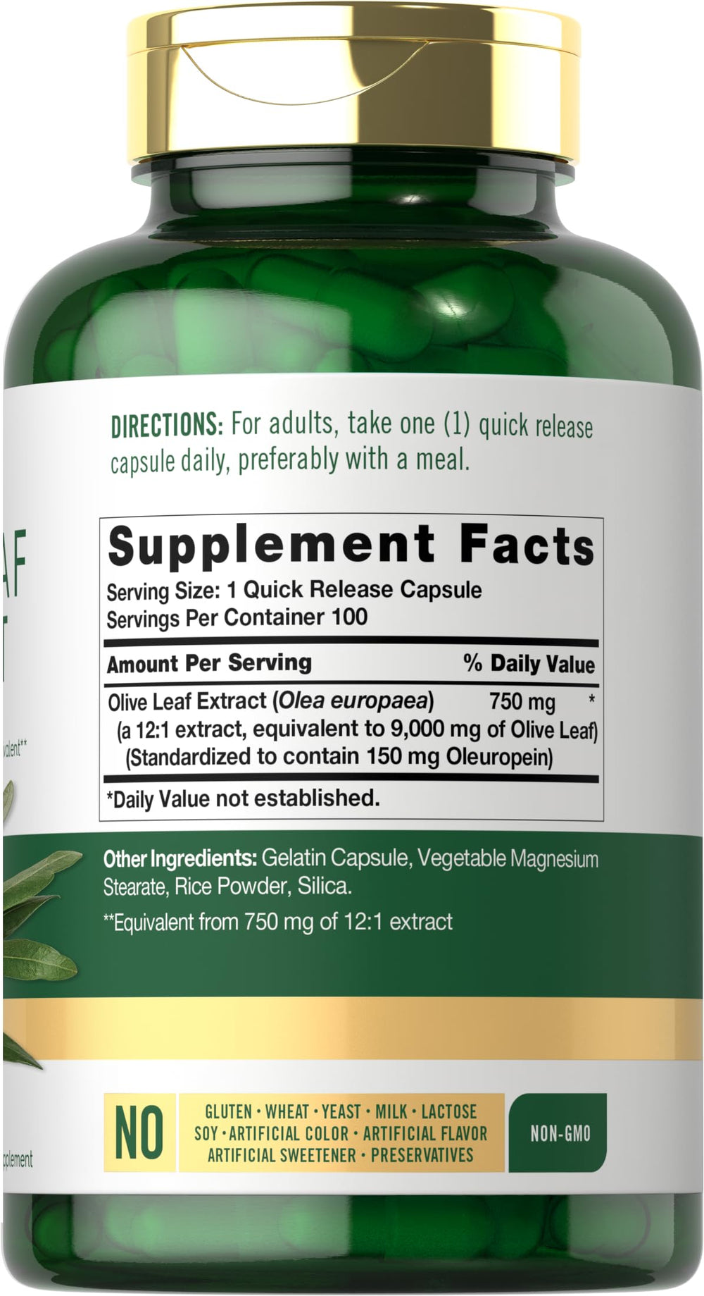 Close-up of Carlyle Olive Leaf Extract capsules highlighting high potency formula