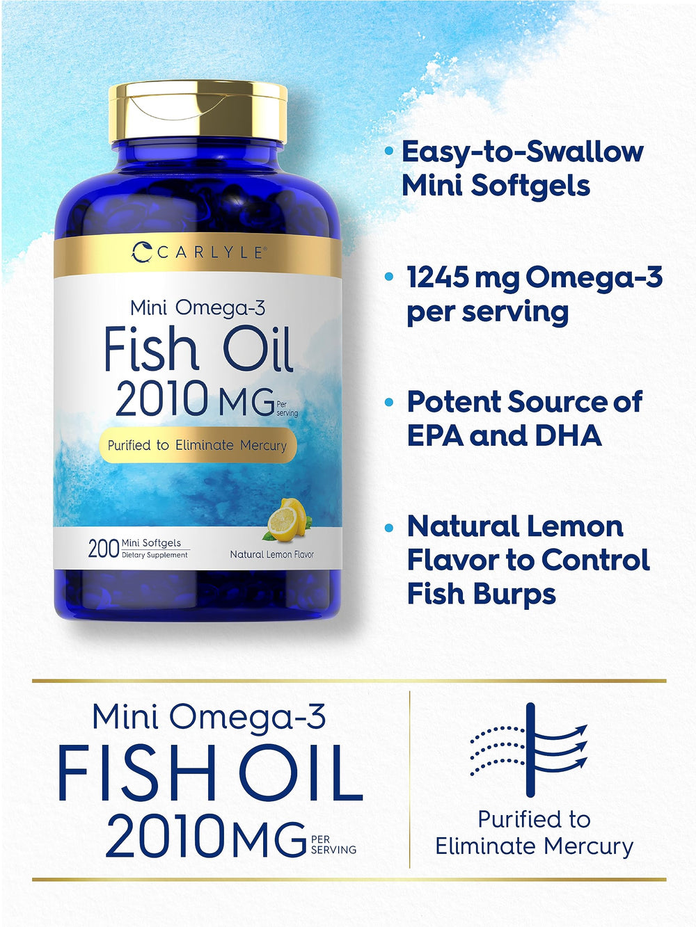 Carlyle Omega-3 mercury-free purity features on packaging.