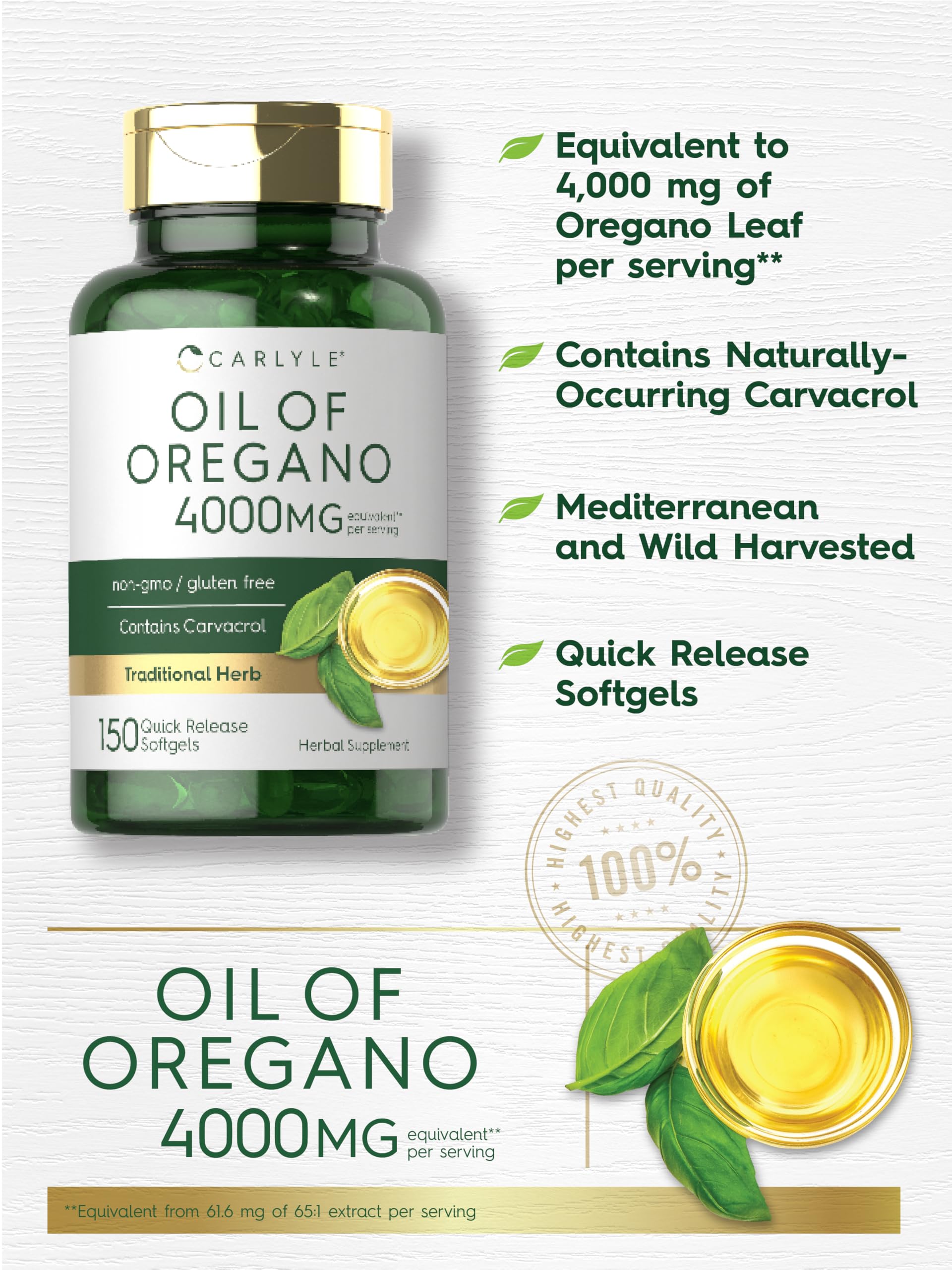 Carlyle Oregano Oil bottle on white background for clean use.
