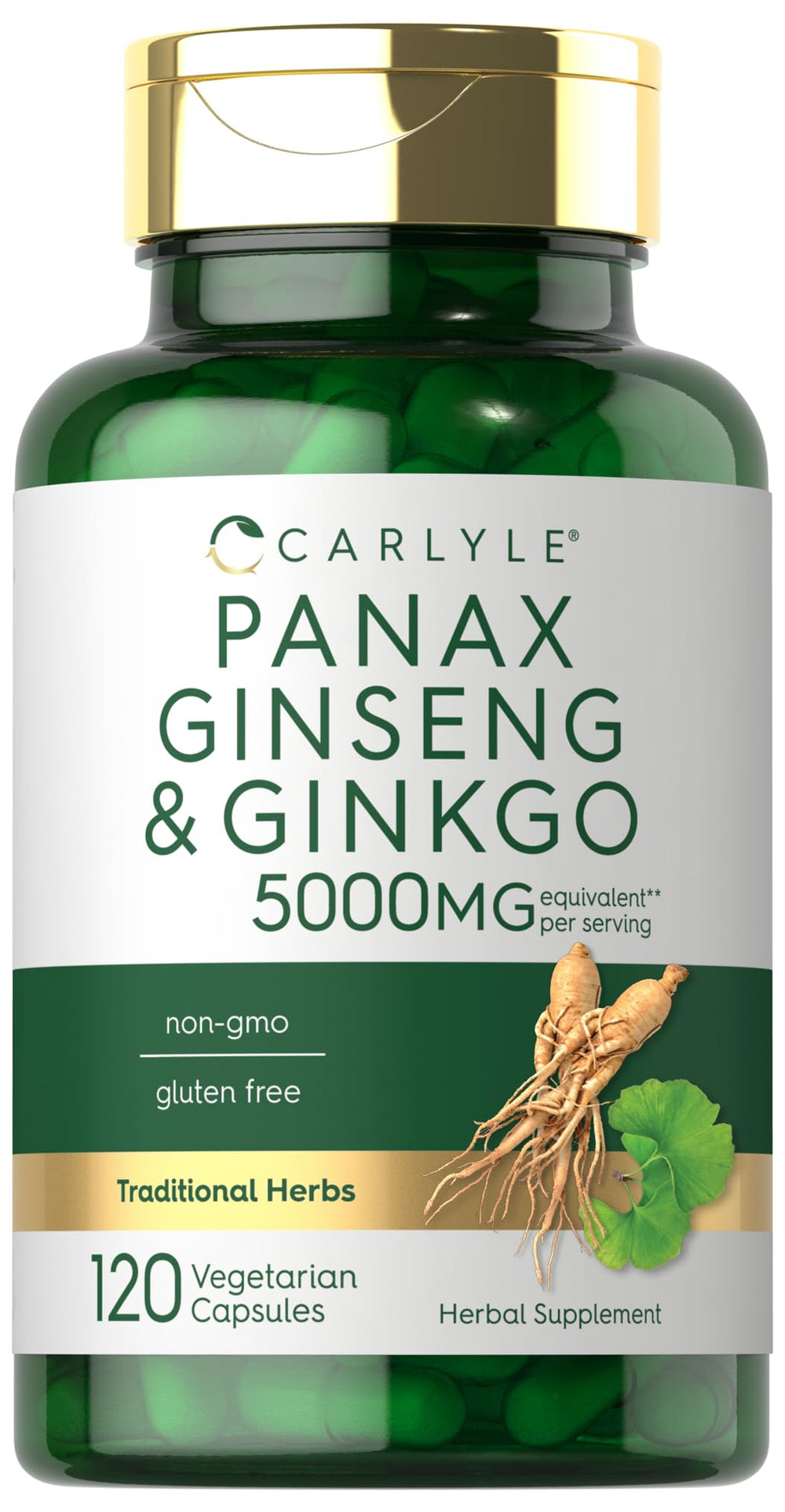 Carlyle Panax Ginseng and Ginkgo 5000mg bottle front for daily vitality