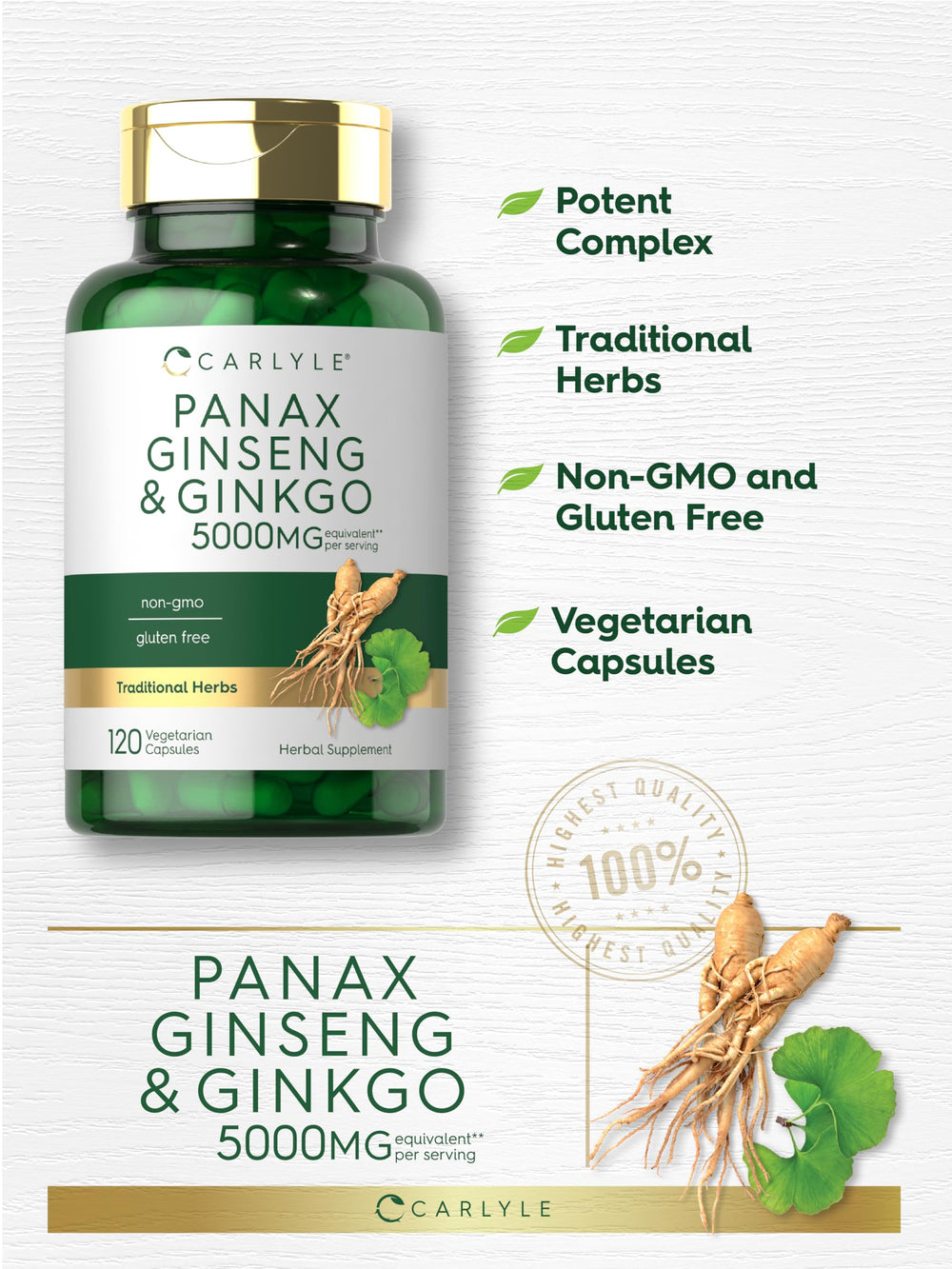 Carlyle Panax Ginseng and Ginkgo 5000mg bottle pour shows easy dosing