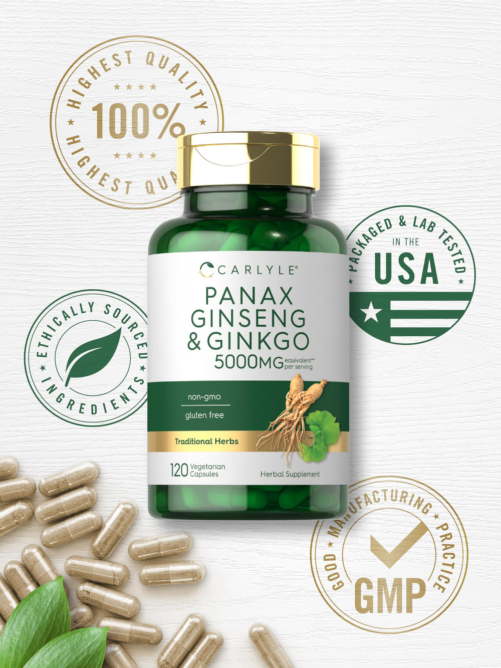 Carlyle Panax Ginseng and Ginkgo 5000mg on desk for daily routine