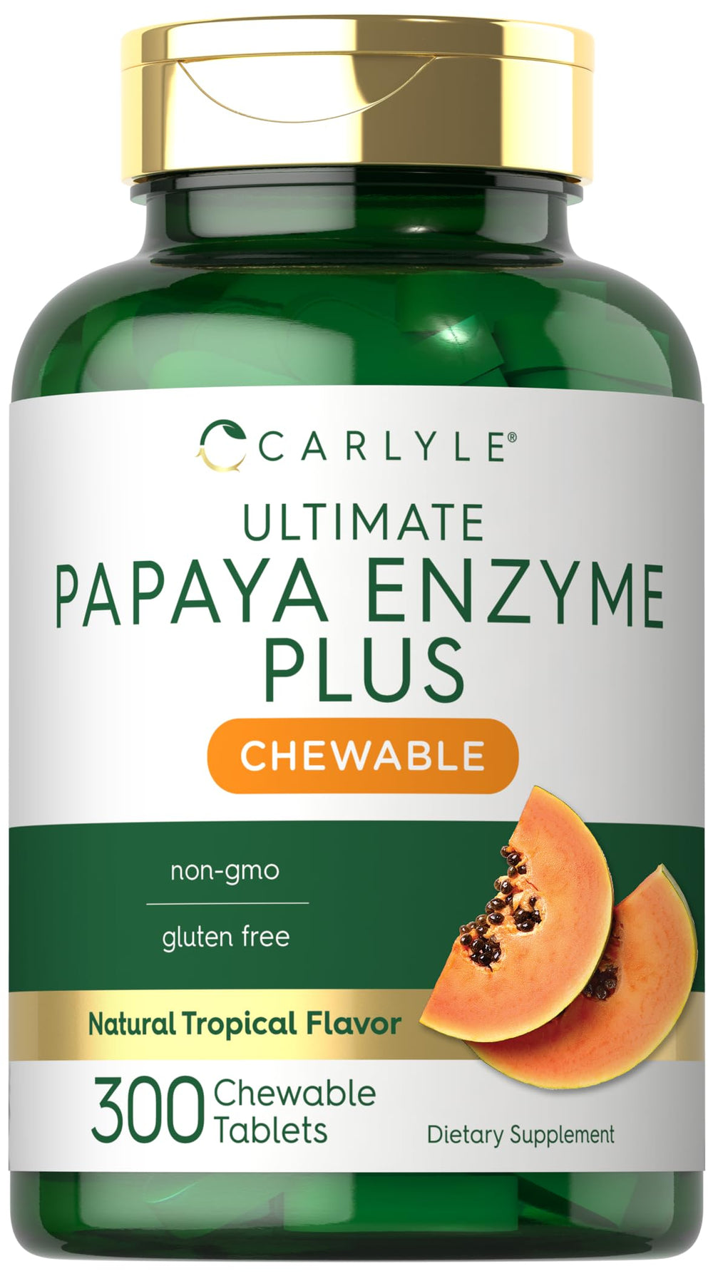 Carlyle Papaya Enzyme chewables in bottle, tropical flavor for daily convenience