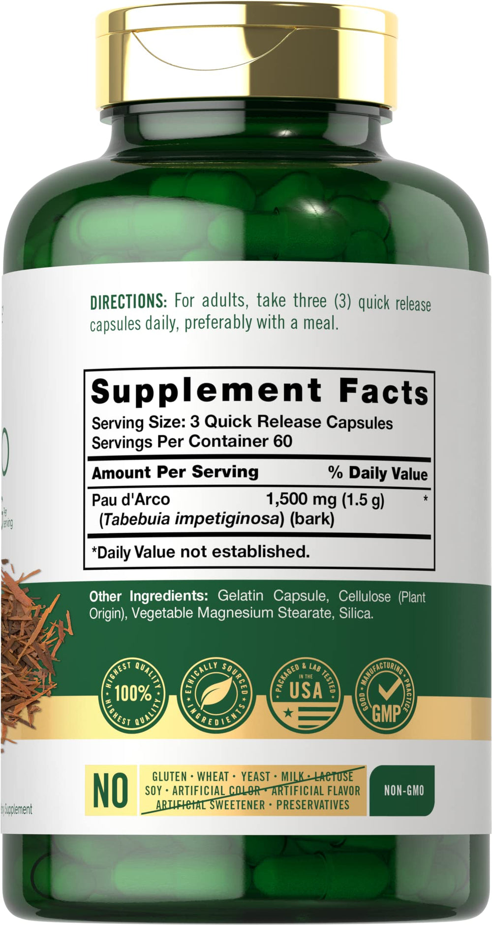 Carlyle Pau D'Arco capsules close-up showing natural, quick-release formula