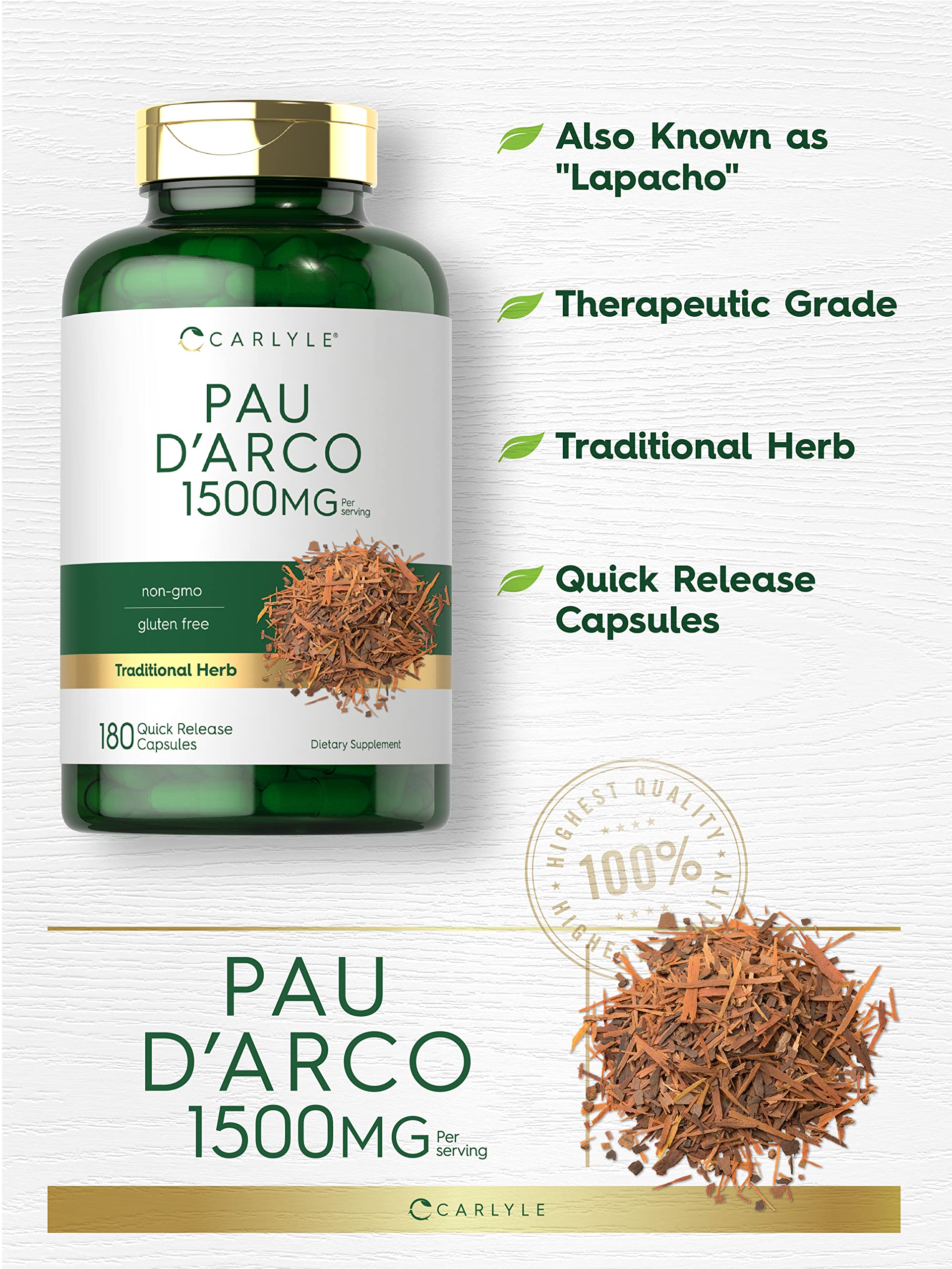 Carlyle Pau D'Arco label highlights gluten-free and non-GMO ingredients