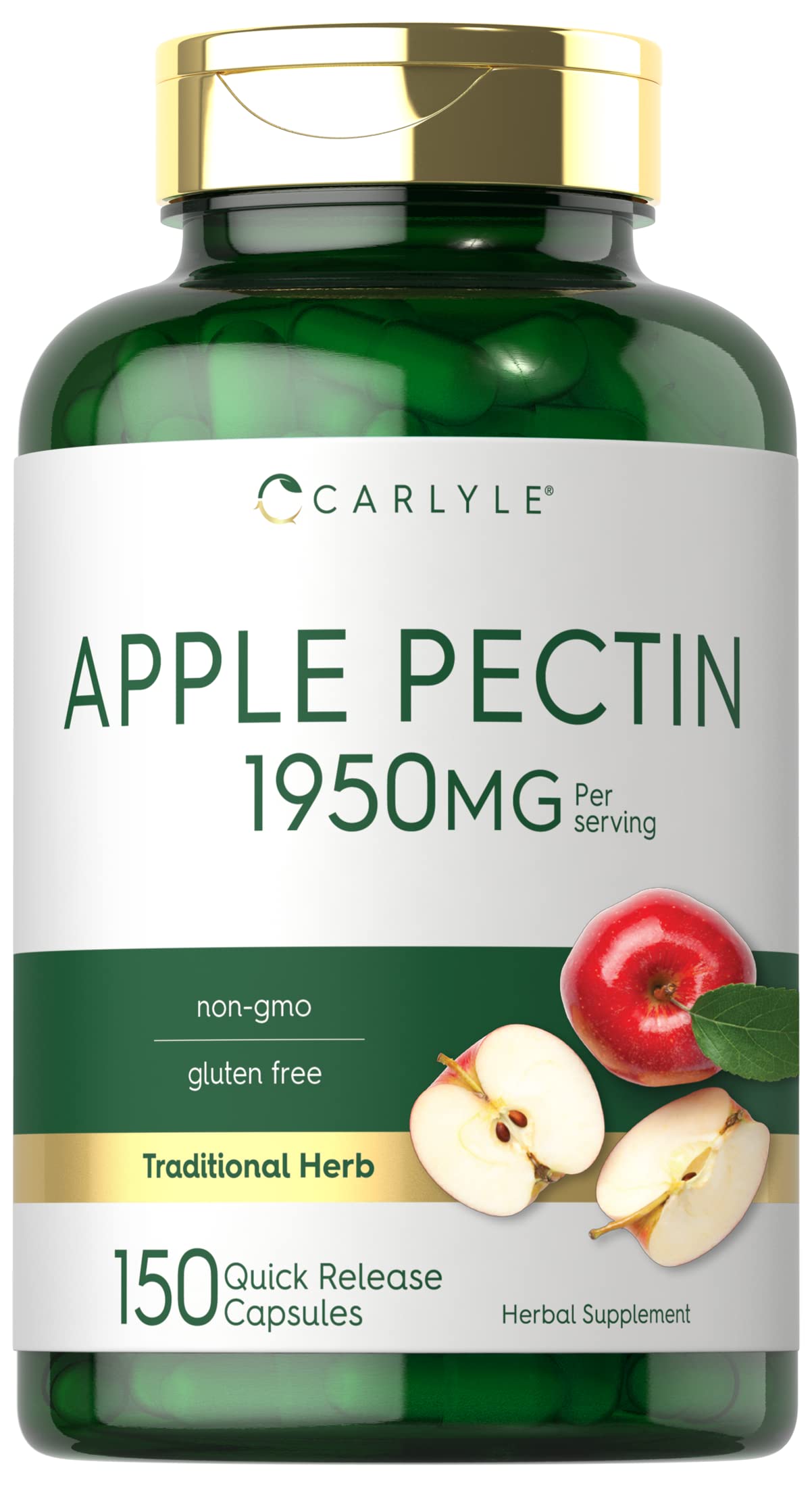 Carlyle cápsulas de pectina de manzana en botella, apoyo digestivo natural.